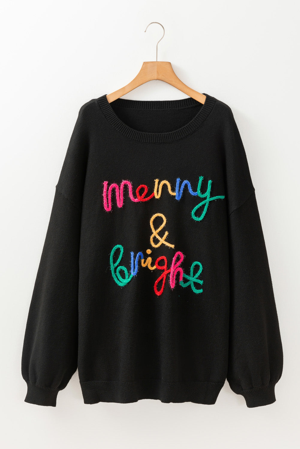 Plus Size Christmas Merry &amp;amp; Bright Tinsel Sweater