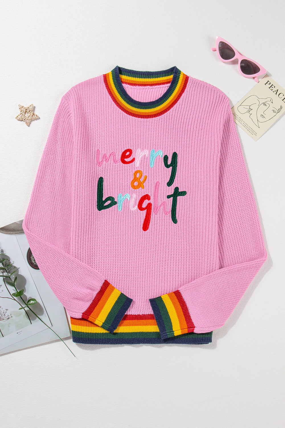 Christmas Merry &amp;amp; Bright Stripe Trim Sweater