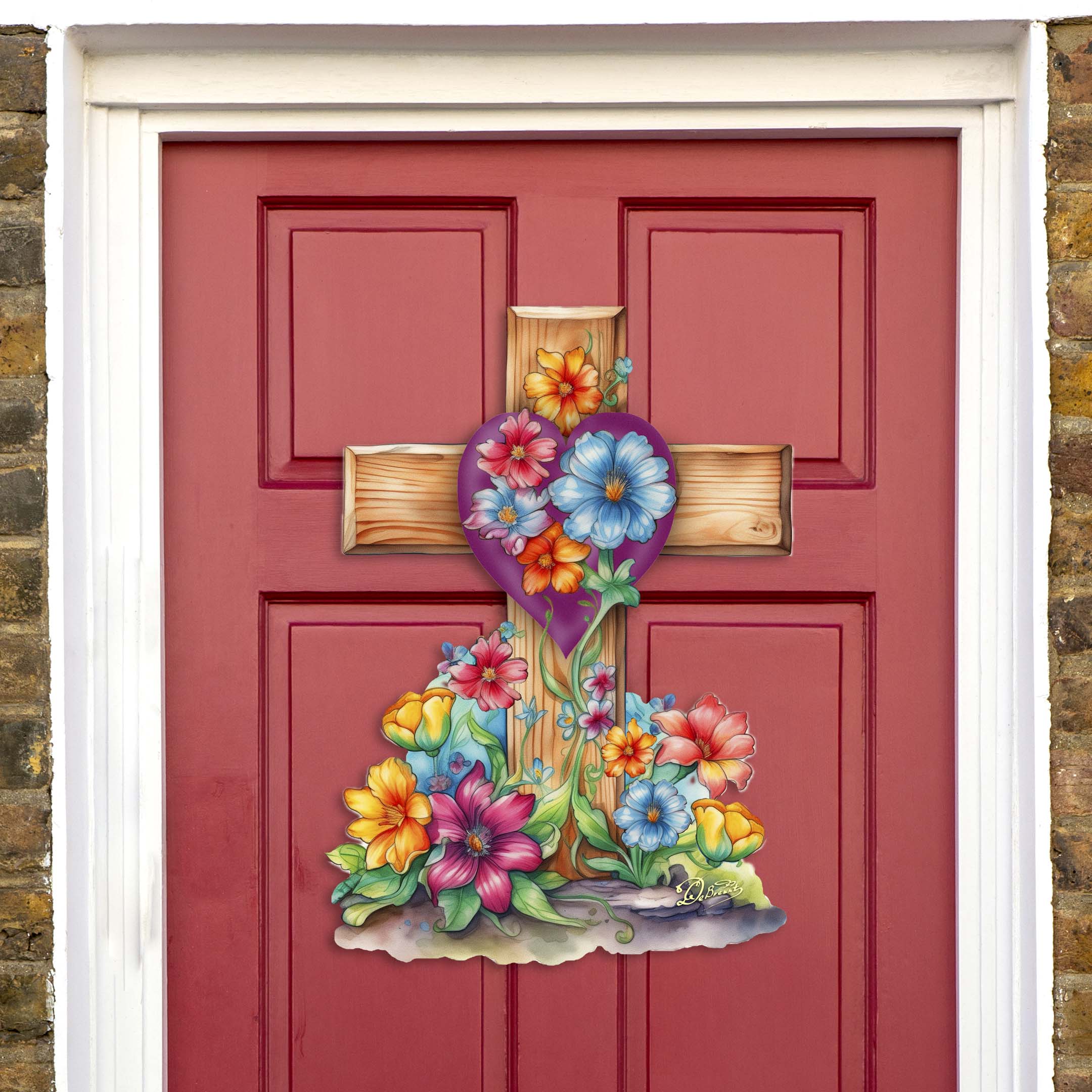 Easter Floral Cross Holiday Door Decor by G. Debrekht - Easter Spring Decor - 8688166H