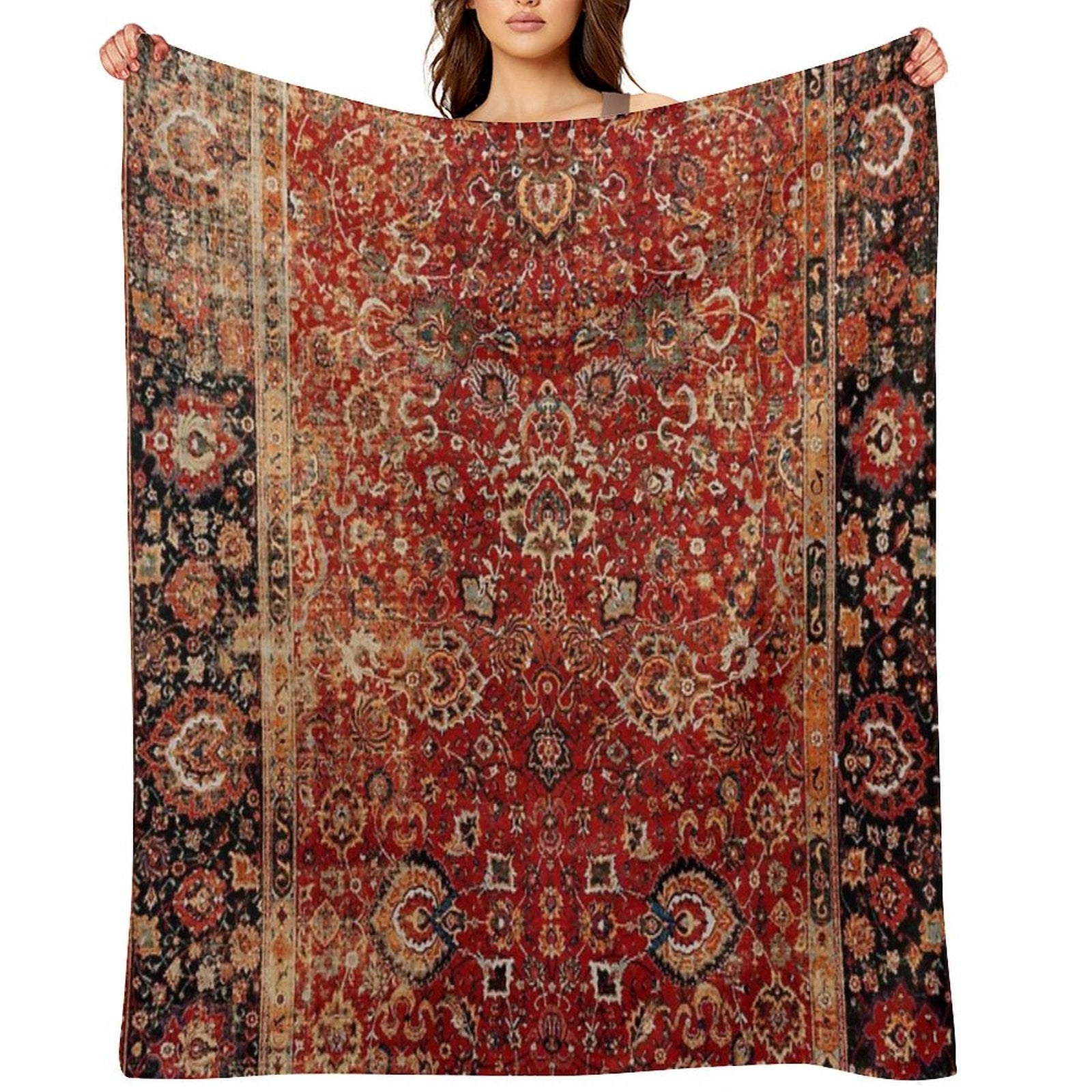 17th Century Afghanistan Rug Print Throw Blanket