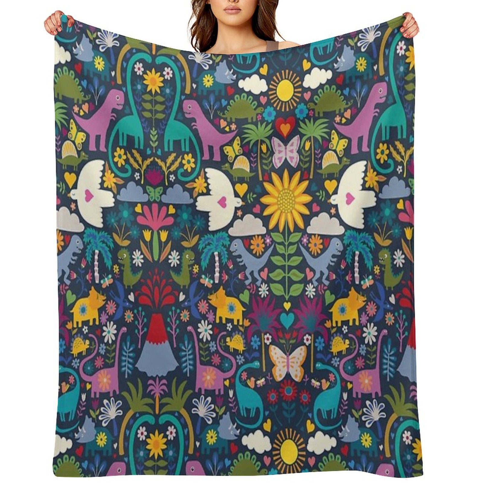 Peace, Love And Dinosaurs - Cute Animal Pattern by Cecca Designs Throw Blanket