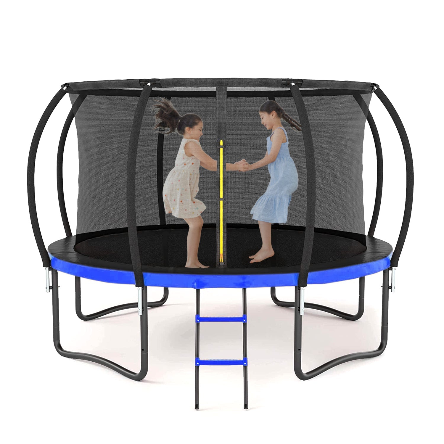 12FT Outdoor Big Trampoline With Inner Safety Enclosure Net, Ladder, PVC Spring Cover Padding, For Kids, Black&amp;amp;Blue Color