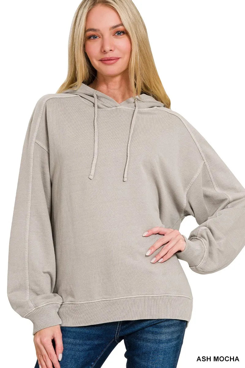 Zenana French Terry Pigment Dye &amp;amp; Enzyme Washing Hoodie