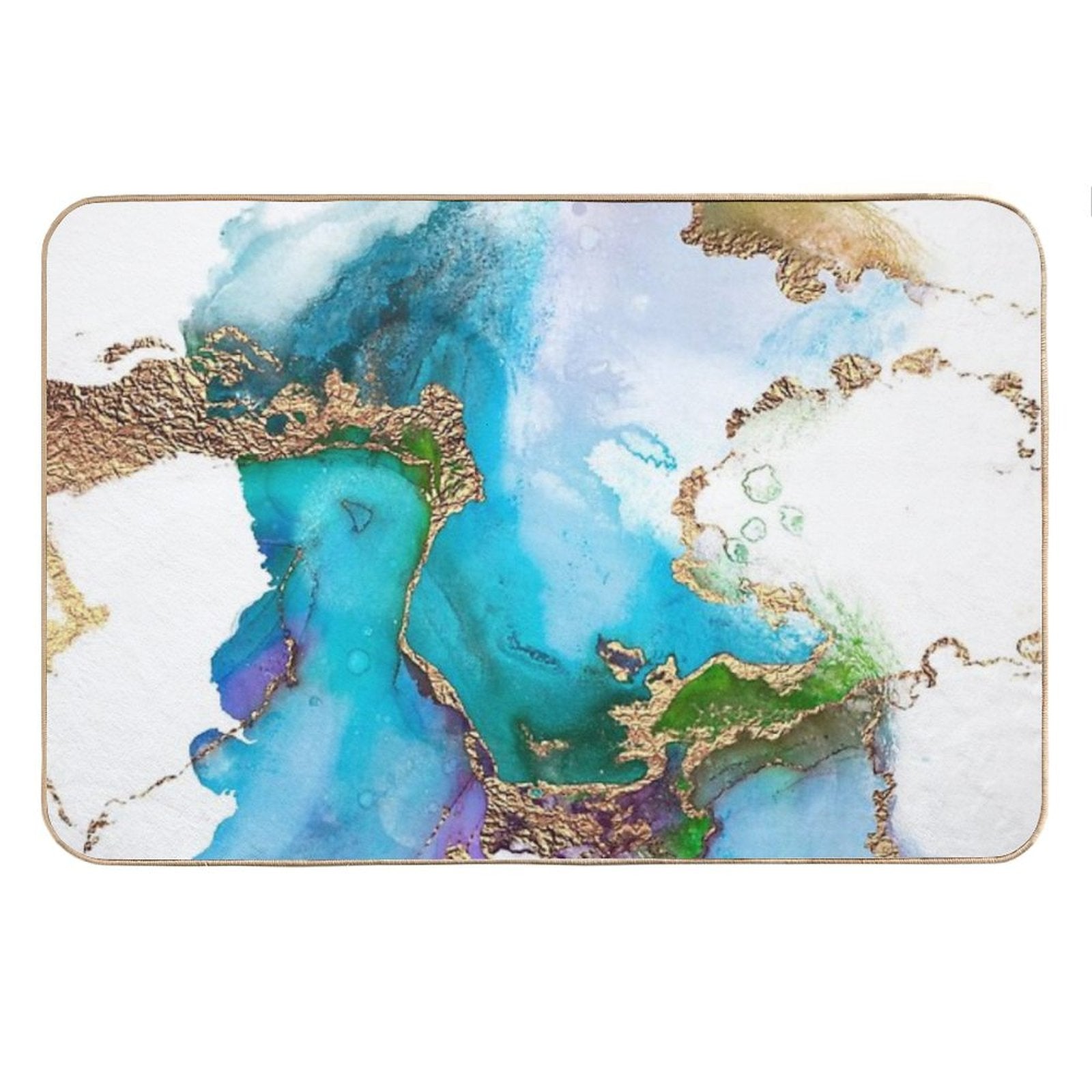 Abstract Faux Marble Mermaid Gemstone With Gold Glitter Bath Mat