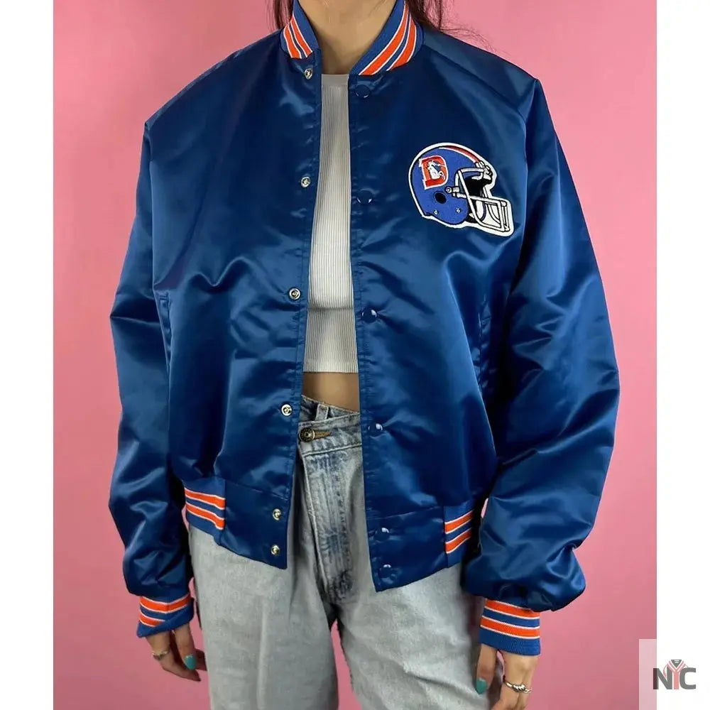 90’s Denver Broncos Blue Satin Jacket