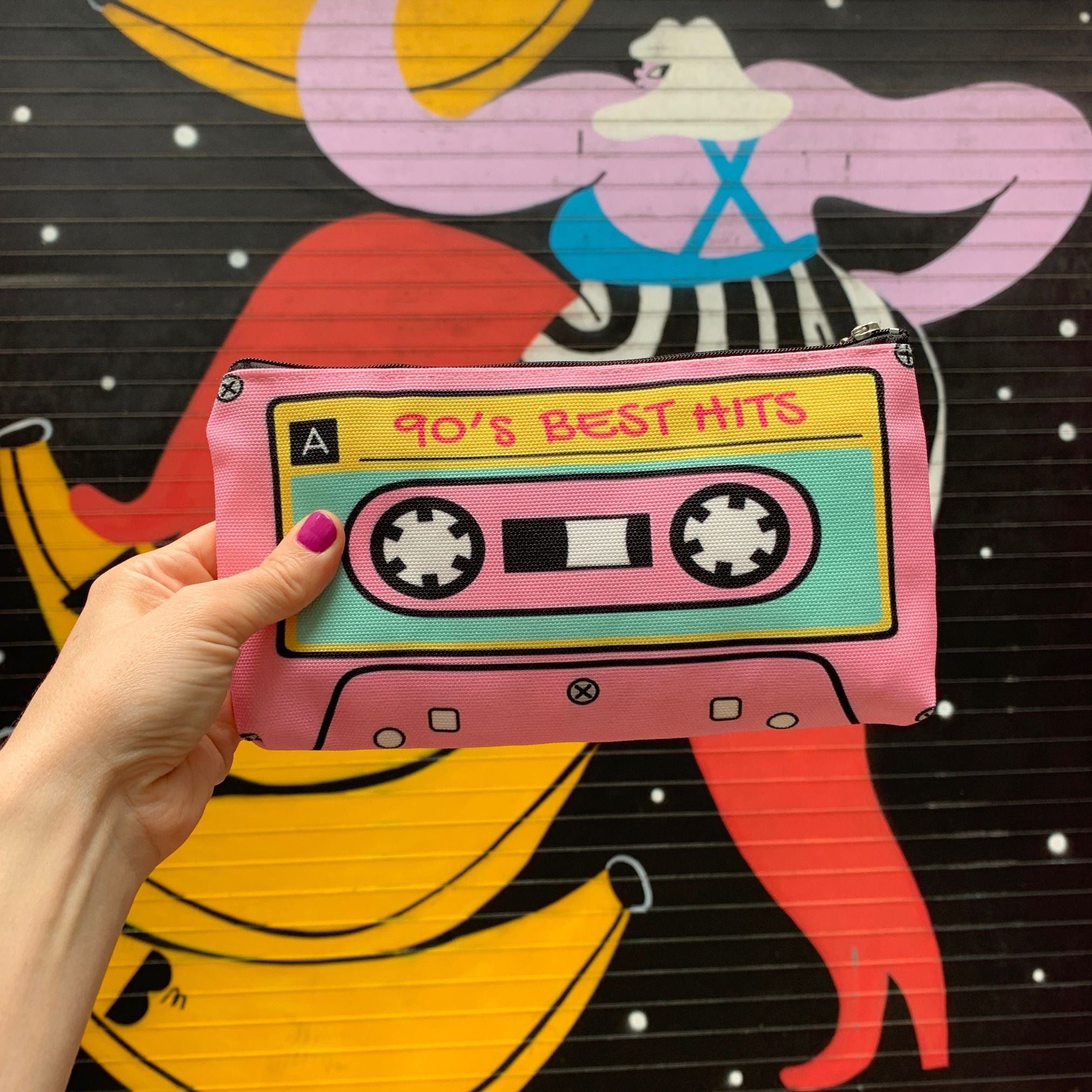 &amp;#39;90s Best Hits Cassette Tape Zipper Pouch | Makeup Bag or Pencil Case