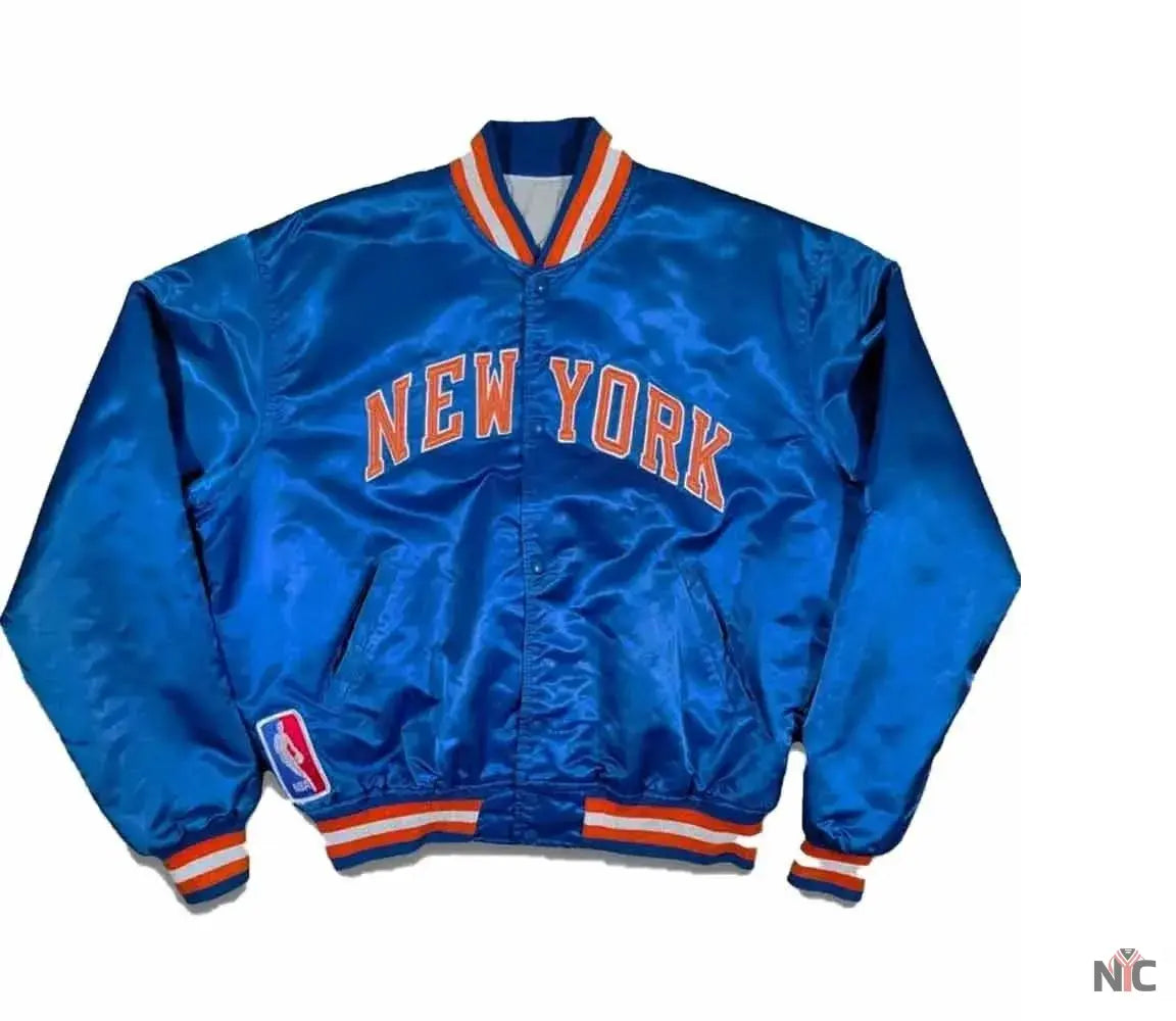90s New York Knicks Bomber Blue Satin Jacket