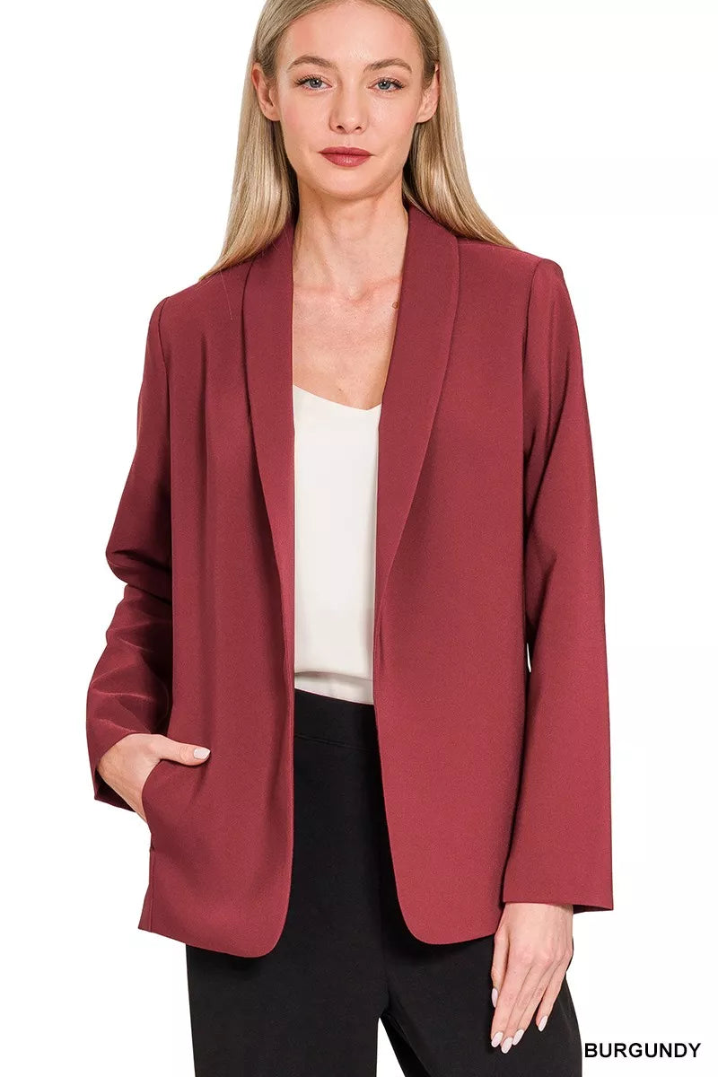 Zenana Woven Long Sleeve Blazer With Lining