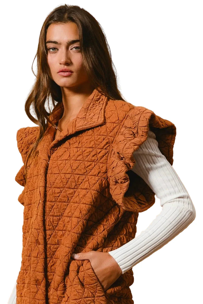 Garden Naked Quilting Knit Ruffle Sleeve Vest