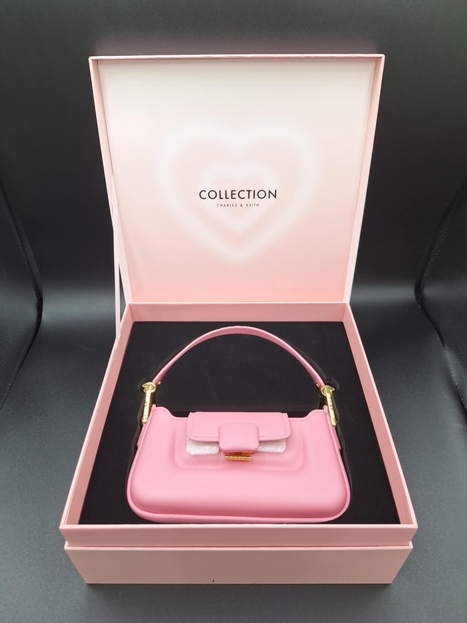 Charles &amp;amp; Keith Koa Leather Push-Lock Top Handle Bag Pink