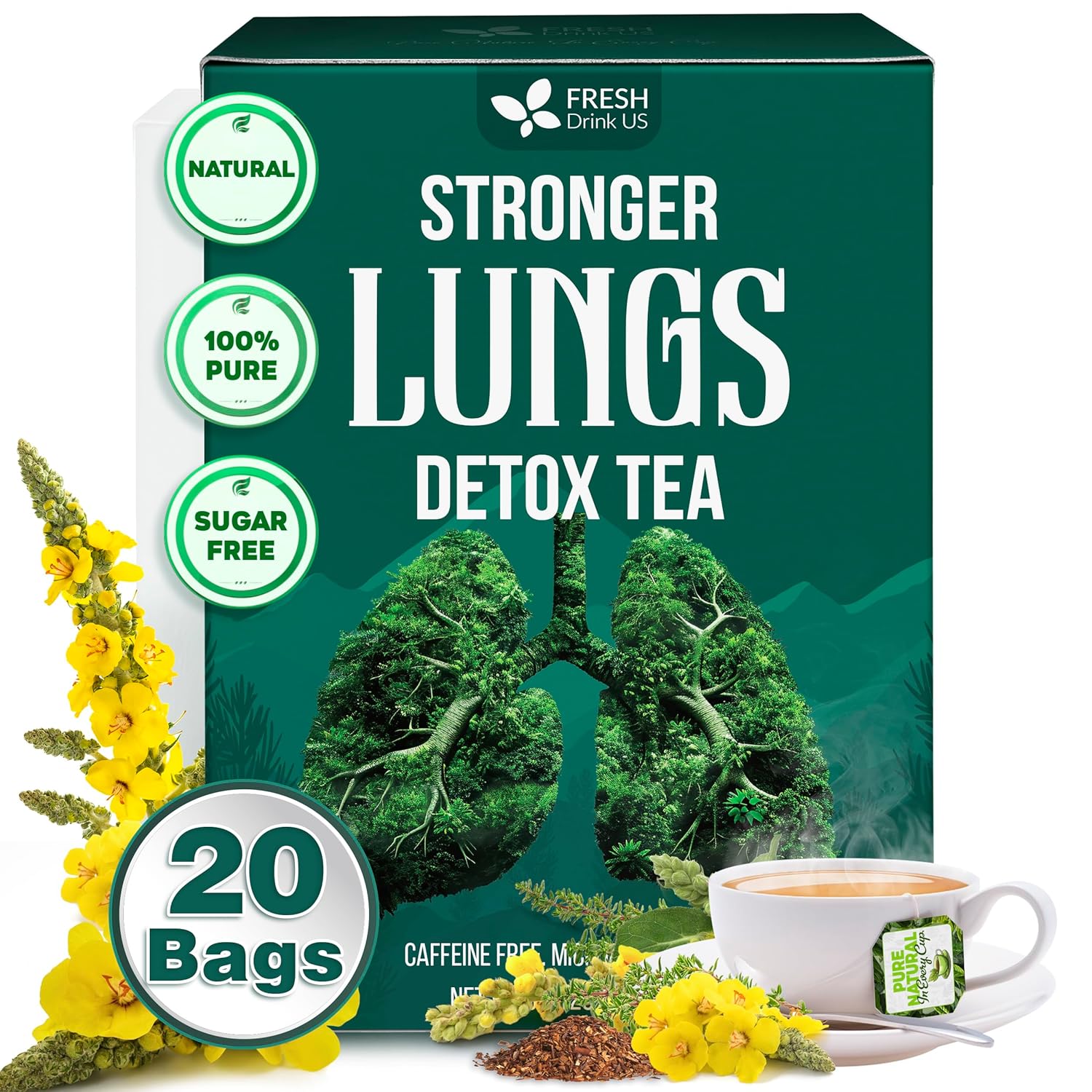 StrongerLungs Tea Bags - Supports Lung Cleanse, Congestion Relief &amp;amp; Mucus Detox