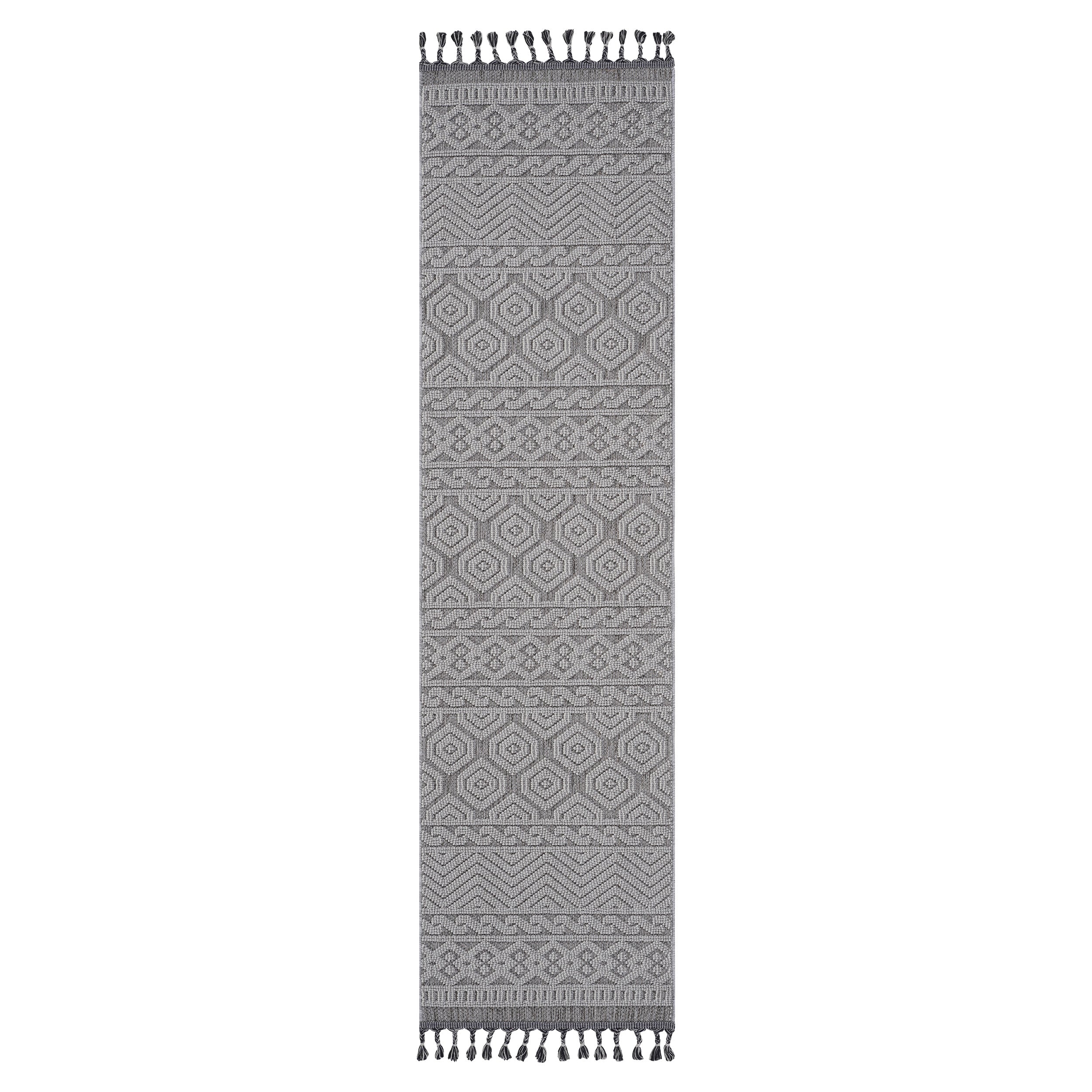 NAAR Guros Collection 2X8 Grey / White / Geometric Indoor / Outdoor Runner Rug