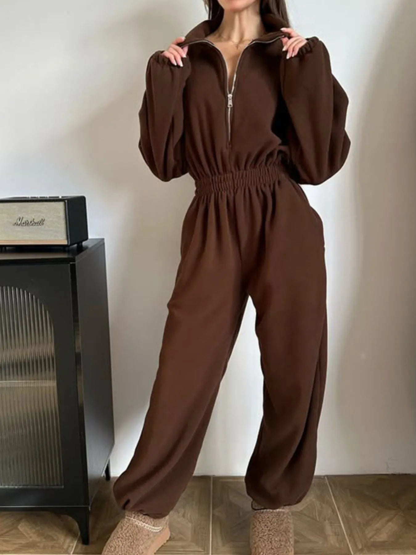 Zip Front Long Sleeve Jumpsuit