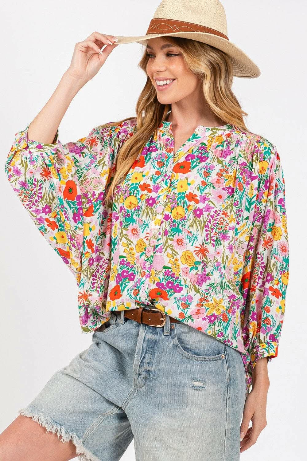 Trendsi Floral Button Down Women&amp;#39;s Casual Shirt Lightweight Top