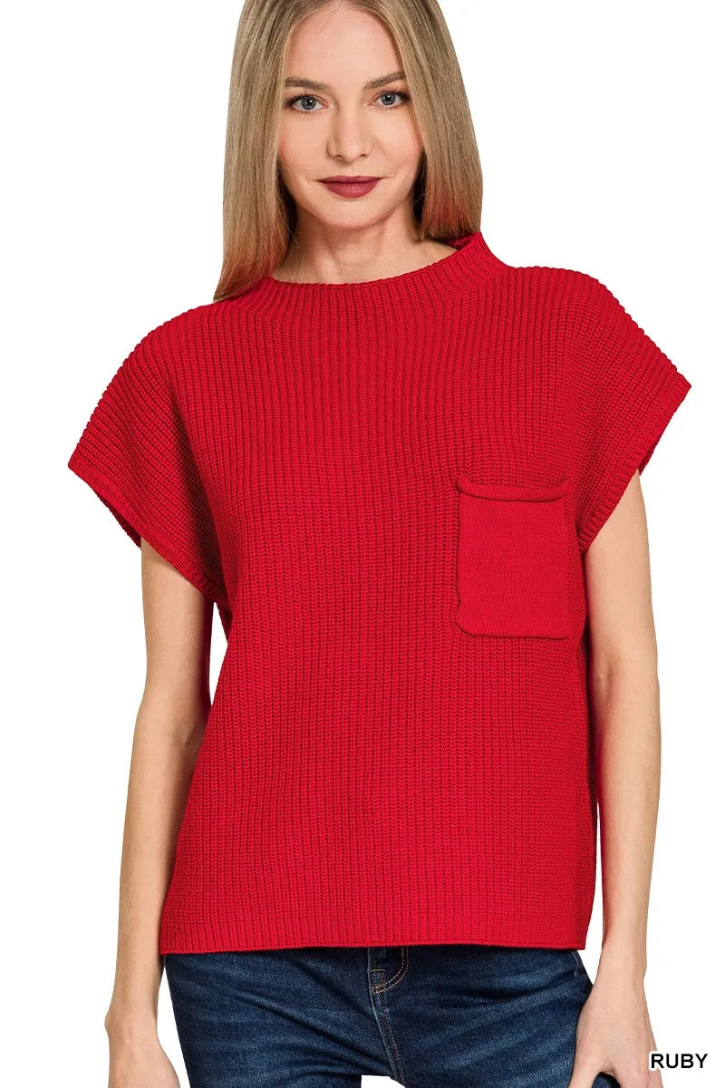 Zenana Mock Neck Short Sleeve Sweater