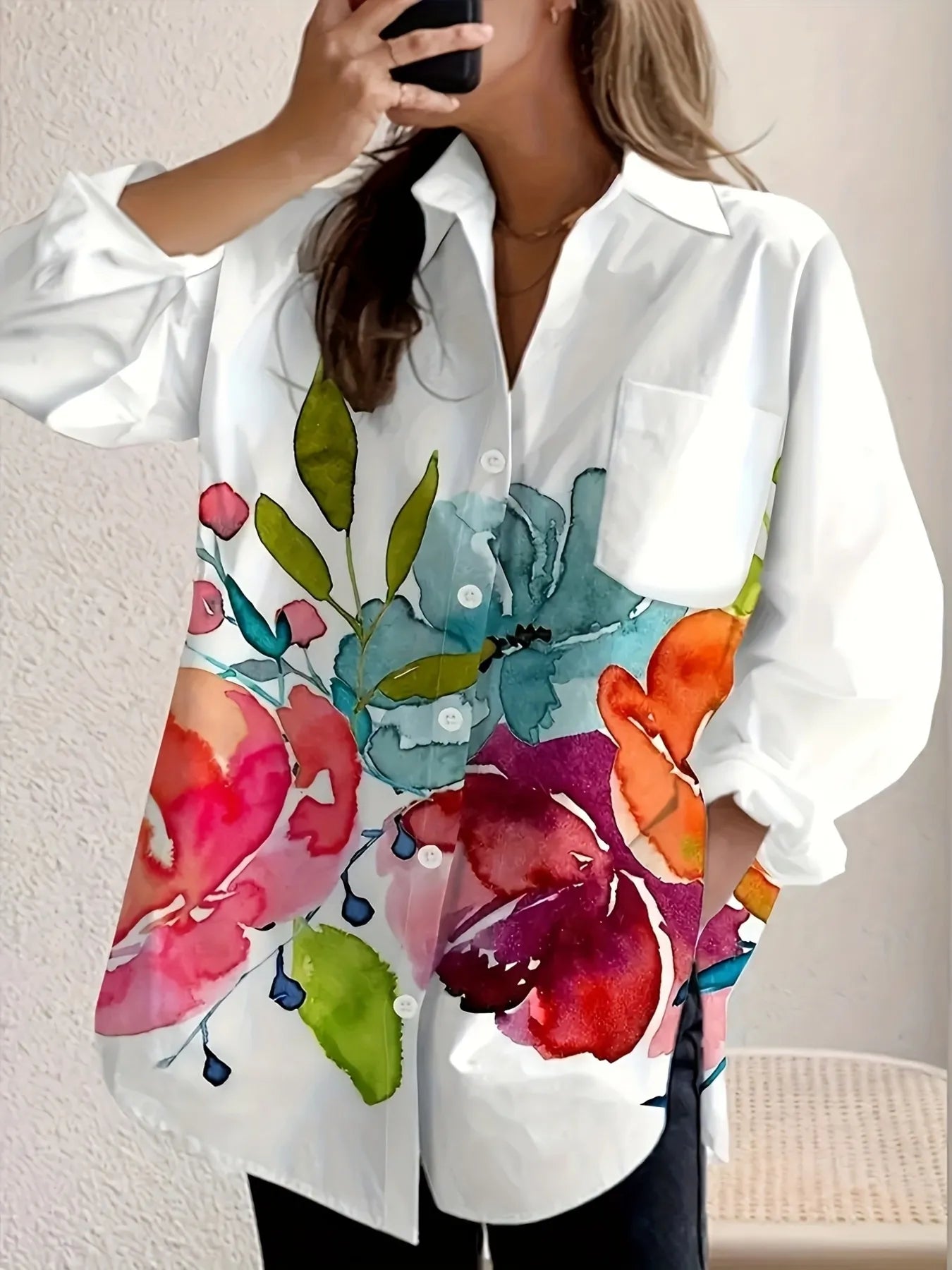 Printed Button Up Long Sleeve Shirt