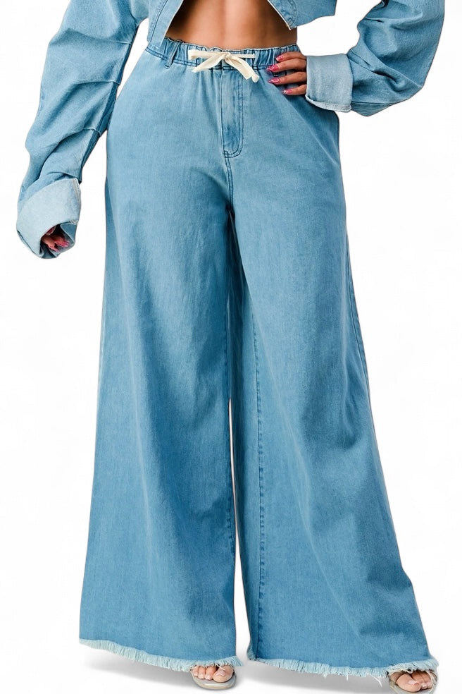 Wide Leg Denim Pants- Denim