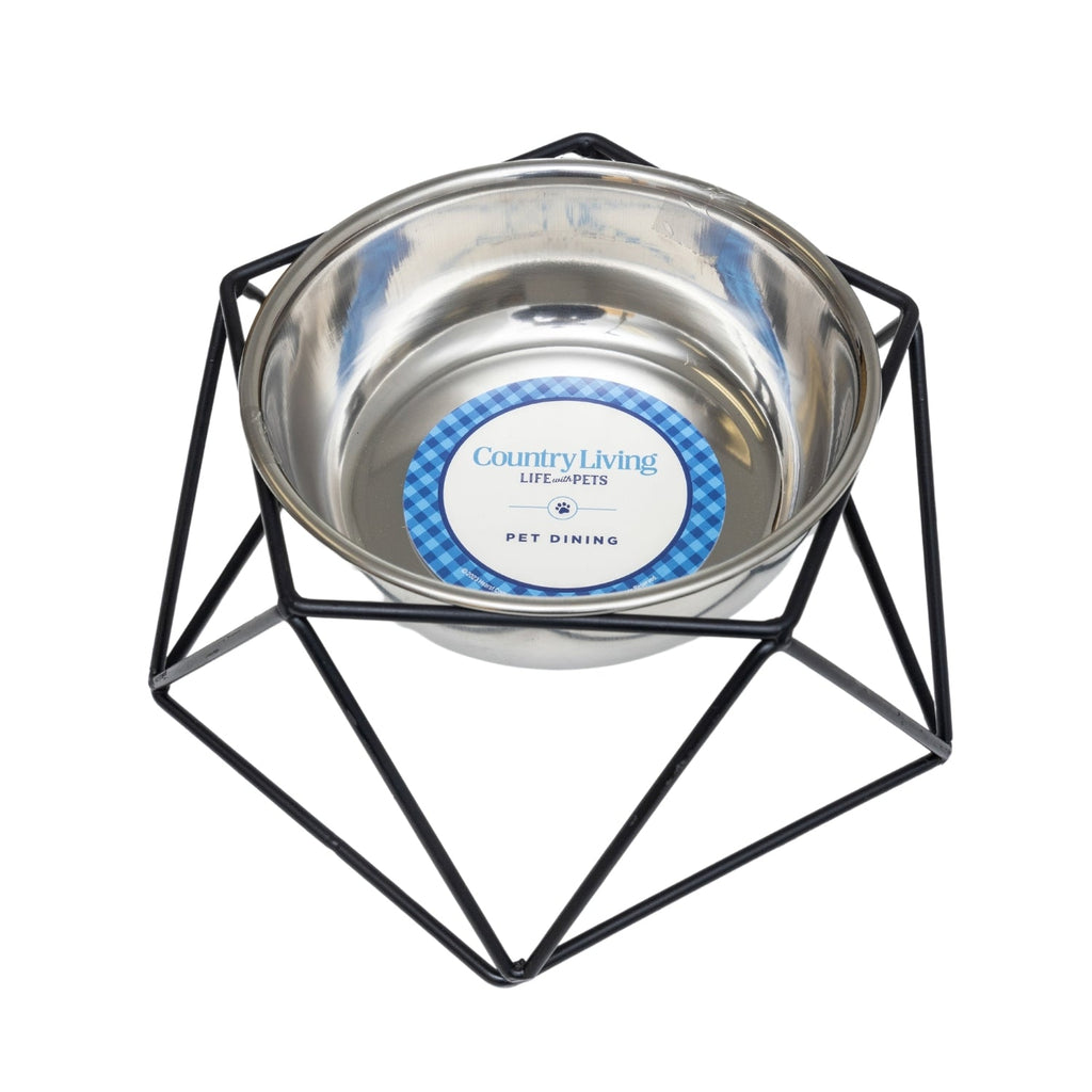 Country Living Elevated Single Dog Bowl Feeder – Geometric Design with Removable Stainless Steel Bowl