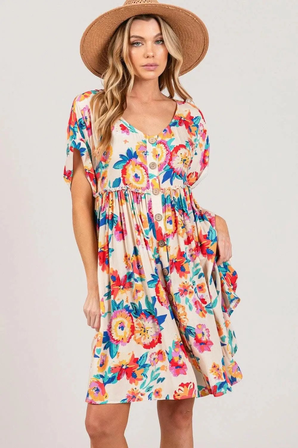 Floral Button-Down Dress Women&amp;#39;s Full Size Charming Fashion Dress