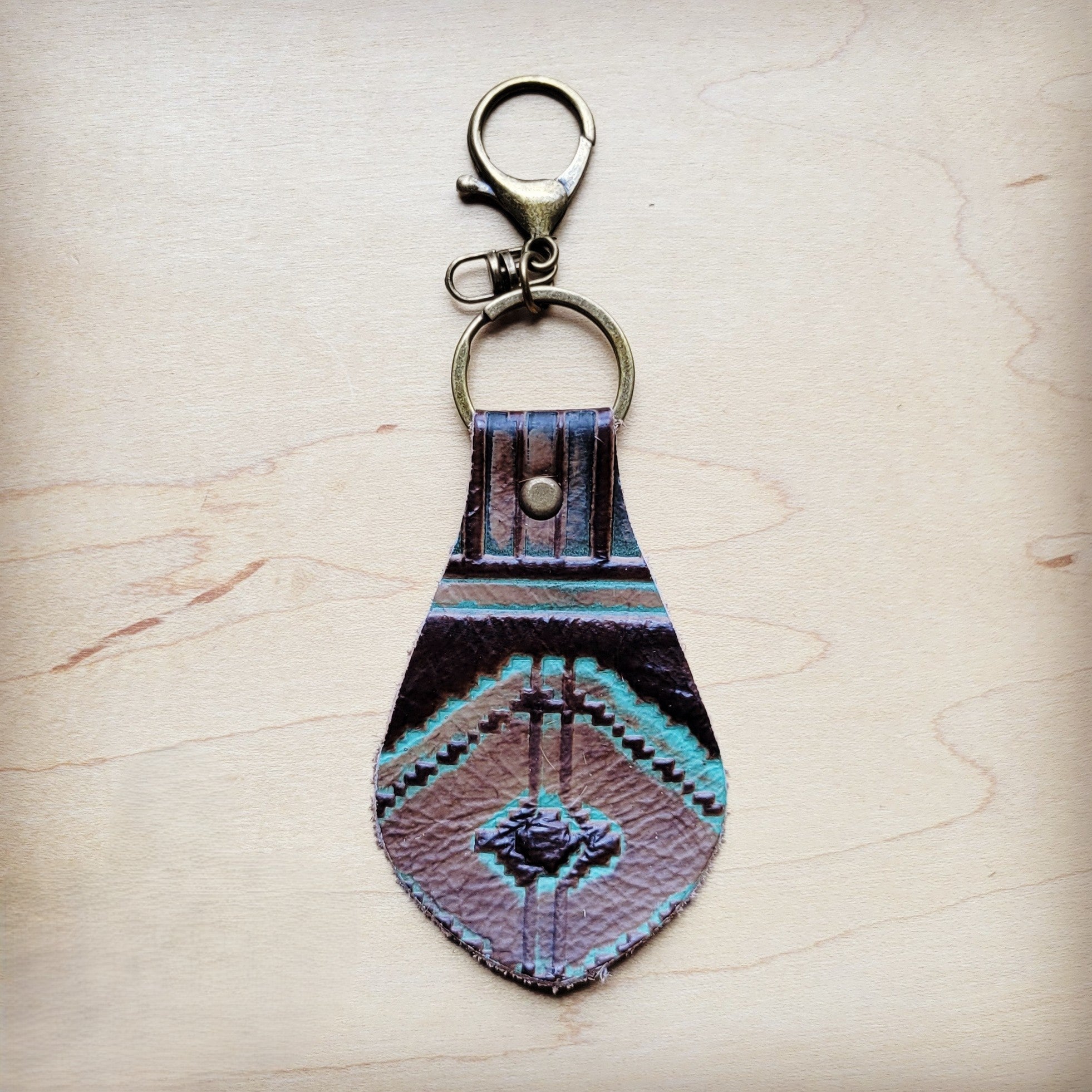 Embossed Leather Key Chain - Turquoise Navajo 700b
