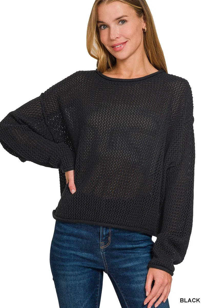 Zenana Textured Drop Shoulder Knit Top