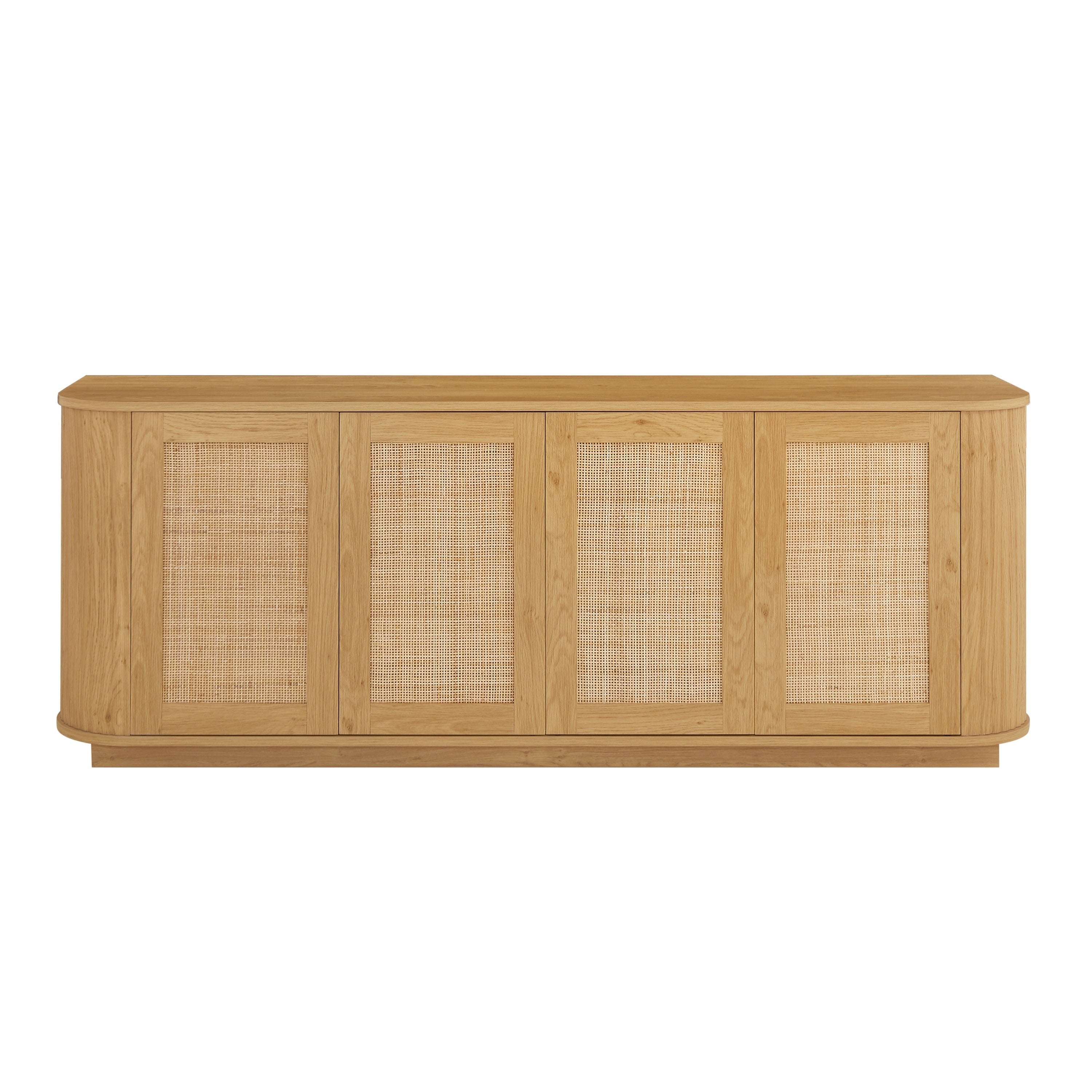 Contemporary Wave-Shaped TV Stand with Rattan Doors, Natural Wood Finish, 64&amp;#39;&amp;#39;W x 15&amp;#39;&amp;#39;D x 24&amp;#39;&amp;#39;H