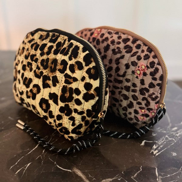 Vintage-Inspired Quilted Leopard Cosmetic Case – C