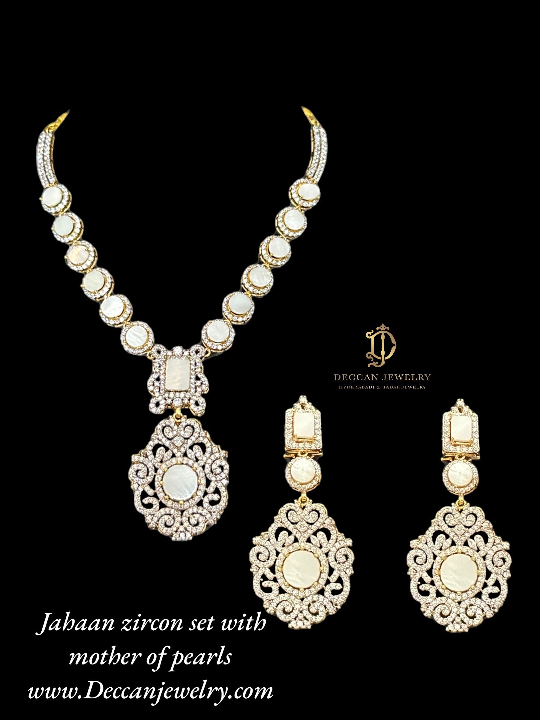 DNS117 zircon with mother of pearl necklace earrings set ( SHIPS IN 4 WEEKS  )