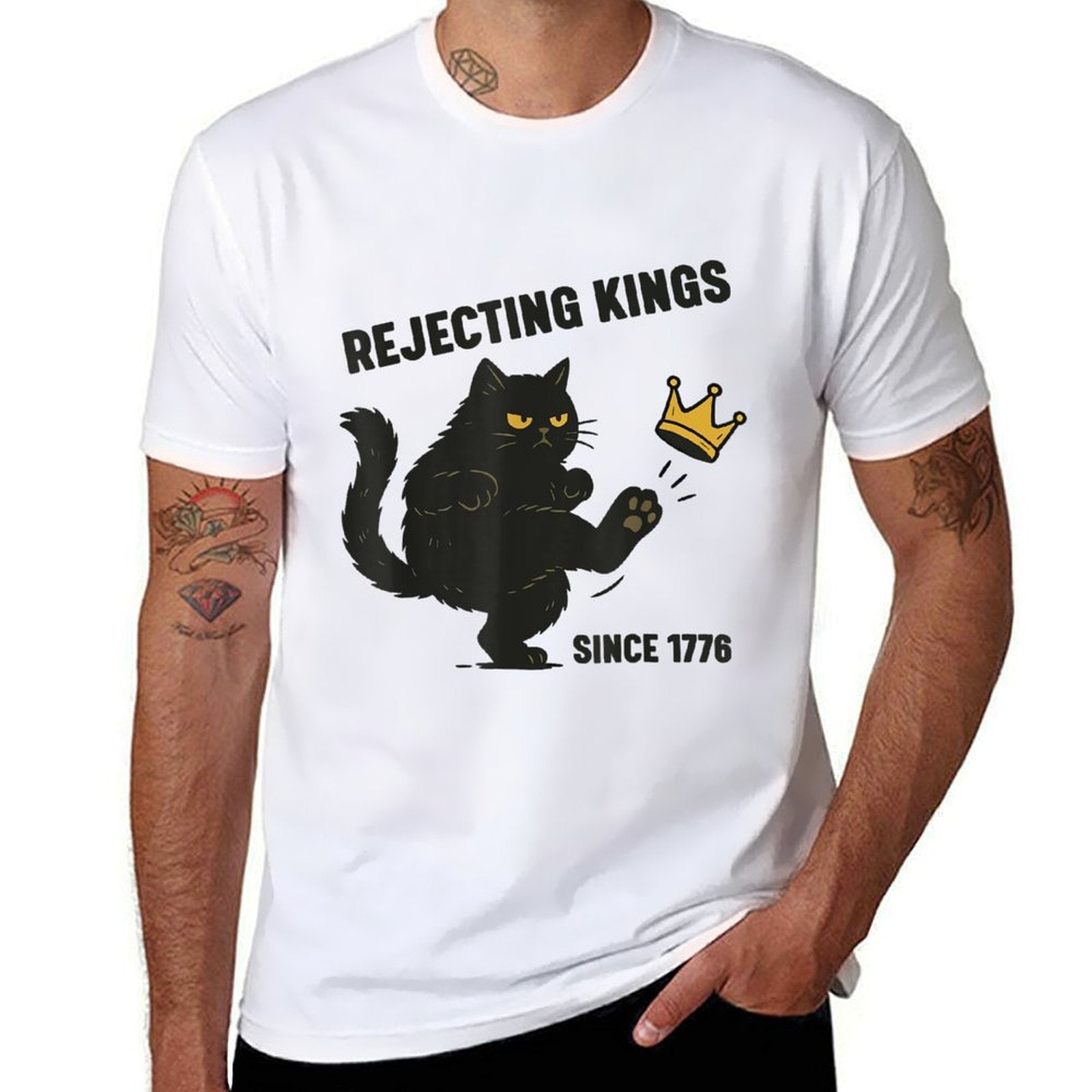 Rejecting Kings America Since 1776 Political Funny Black Cat  Vintage-inspired T-Shirt