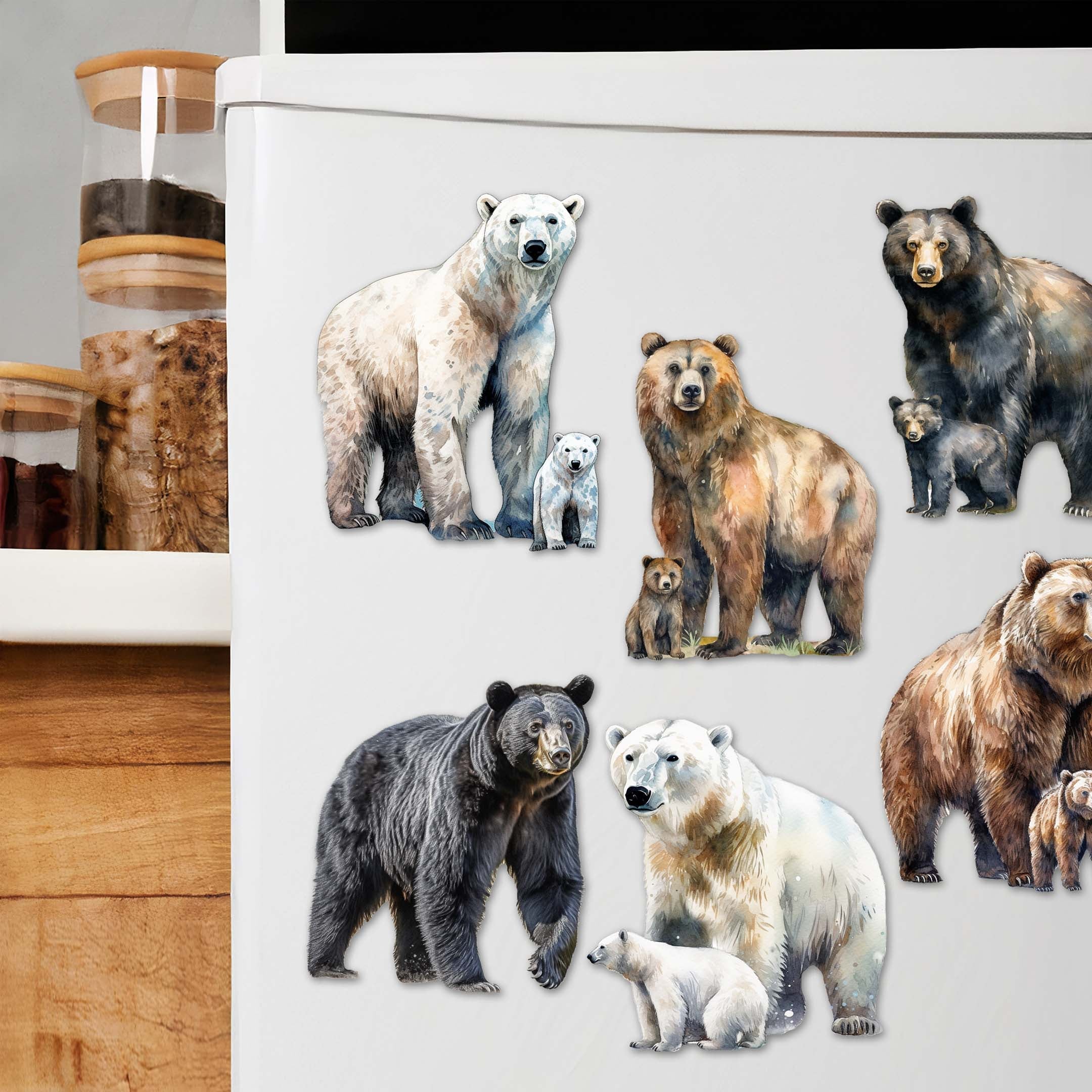 Bear Adventures Decorative Eco Wood Magnets Set of 6 by G. Debrekht - Wildlife Decor - 8090105G-S6