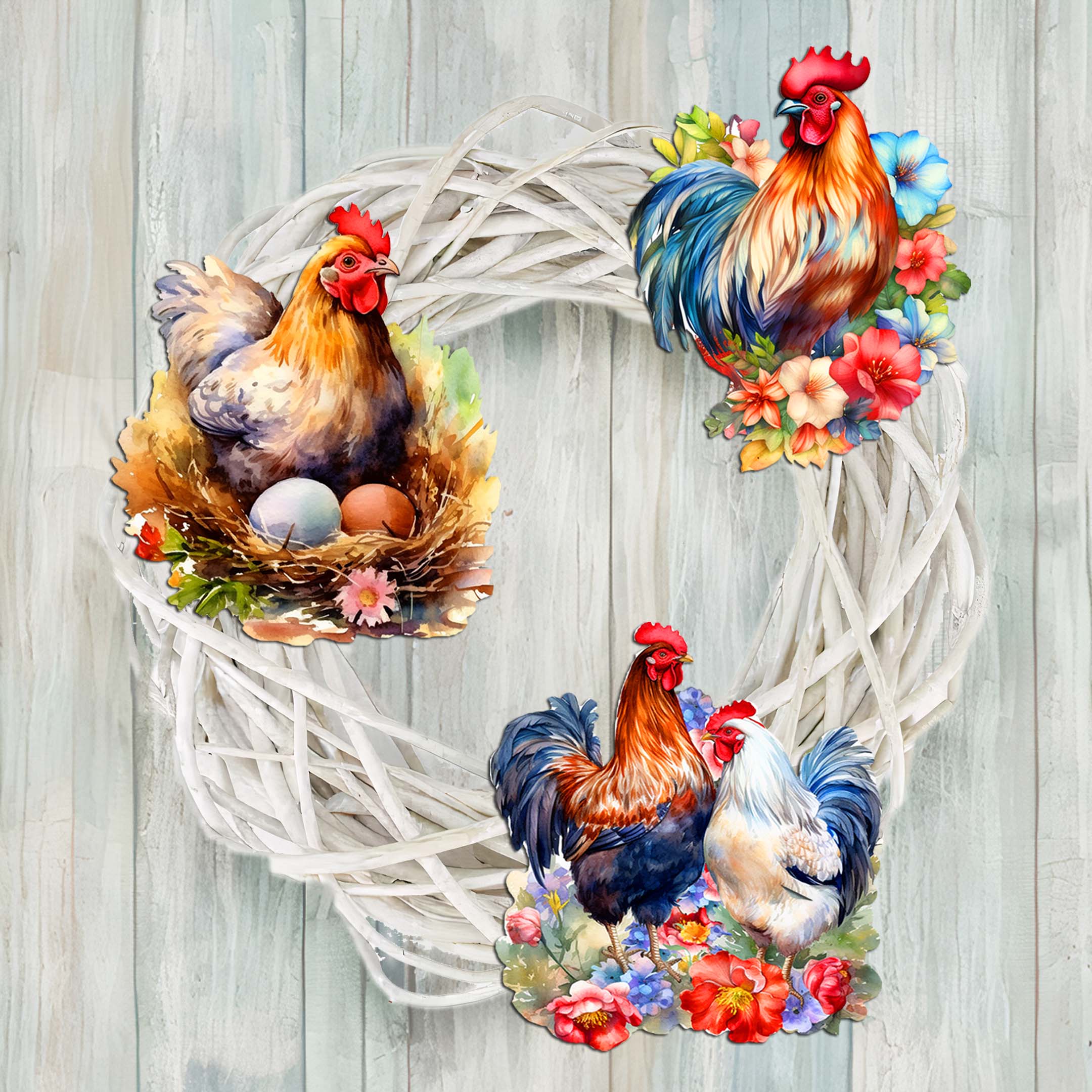 Spring on the Farm Clip-On Eco Wood Decorative Ornaments Set of 3 by G. Debrekht - Easter Decor - 8091056C-S3