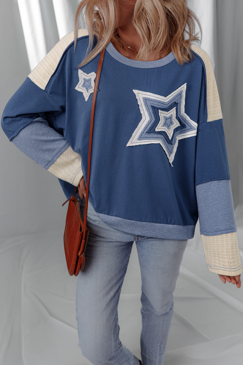 Colorblock Star Patchwork Long Sleeve Top