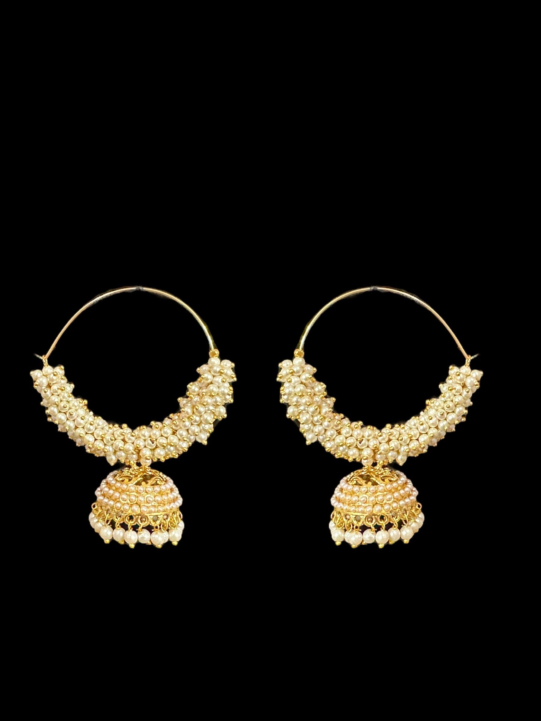 DER138 Gold plated pearl studded hoop earrings  (READY TO SHIP  )