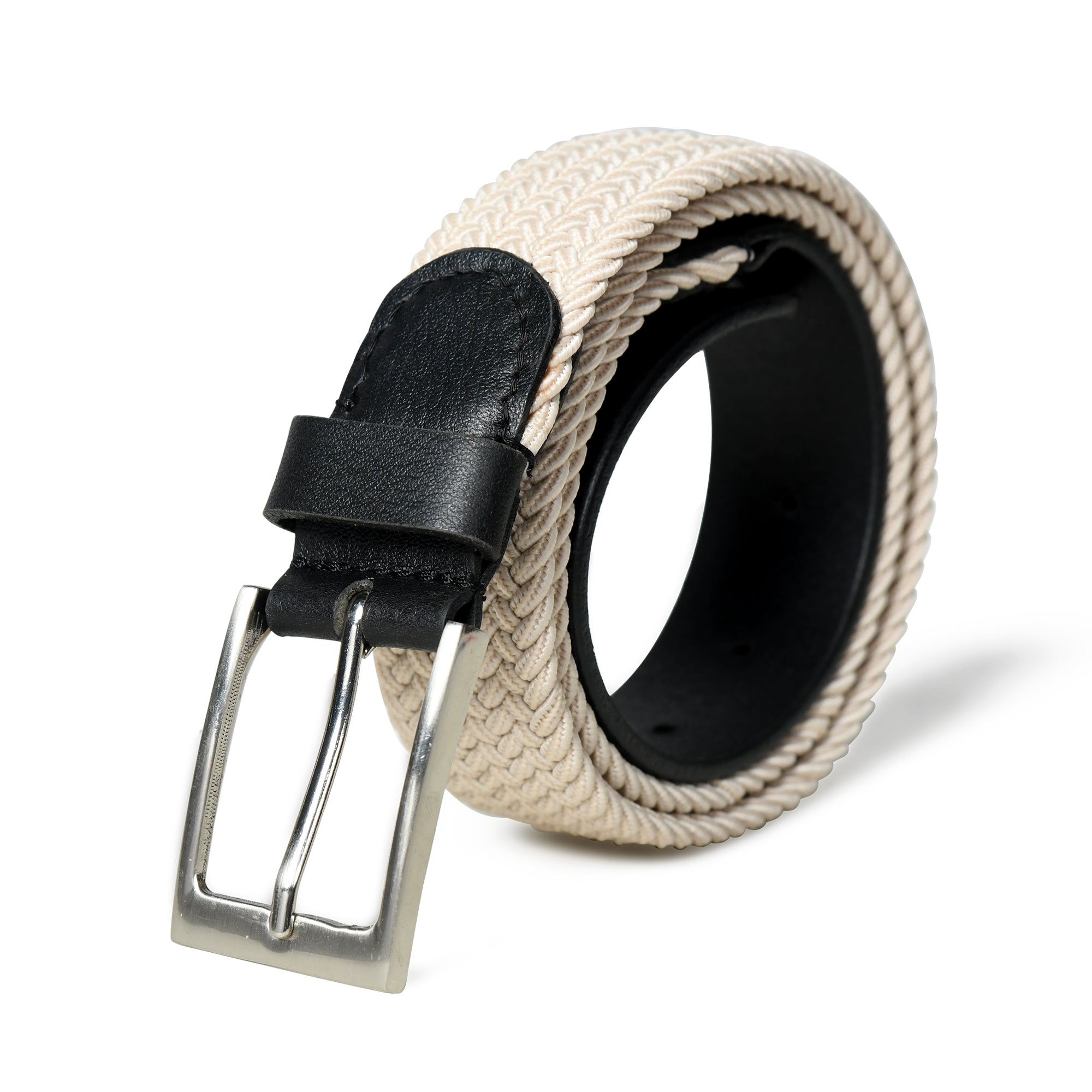 Cream &amp;amp; Black Braided Canvas Leather Belt