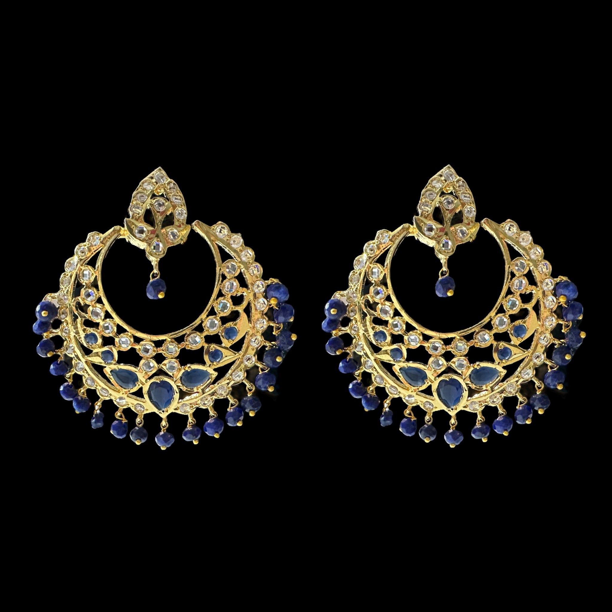 DER624  Noor chandbali in blue     (READY TO SHIP )