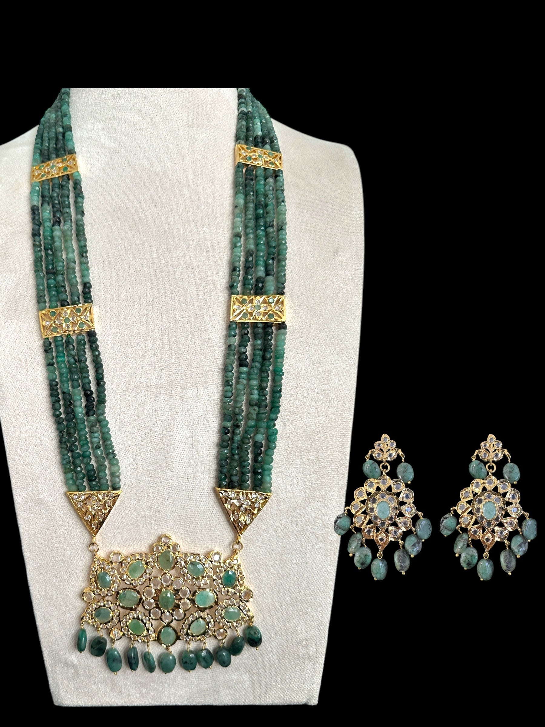 DLN125 SHARNAZ Gold plated Rani haar in real emerald beads ( READY TO SHIP )