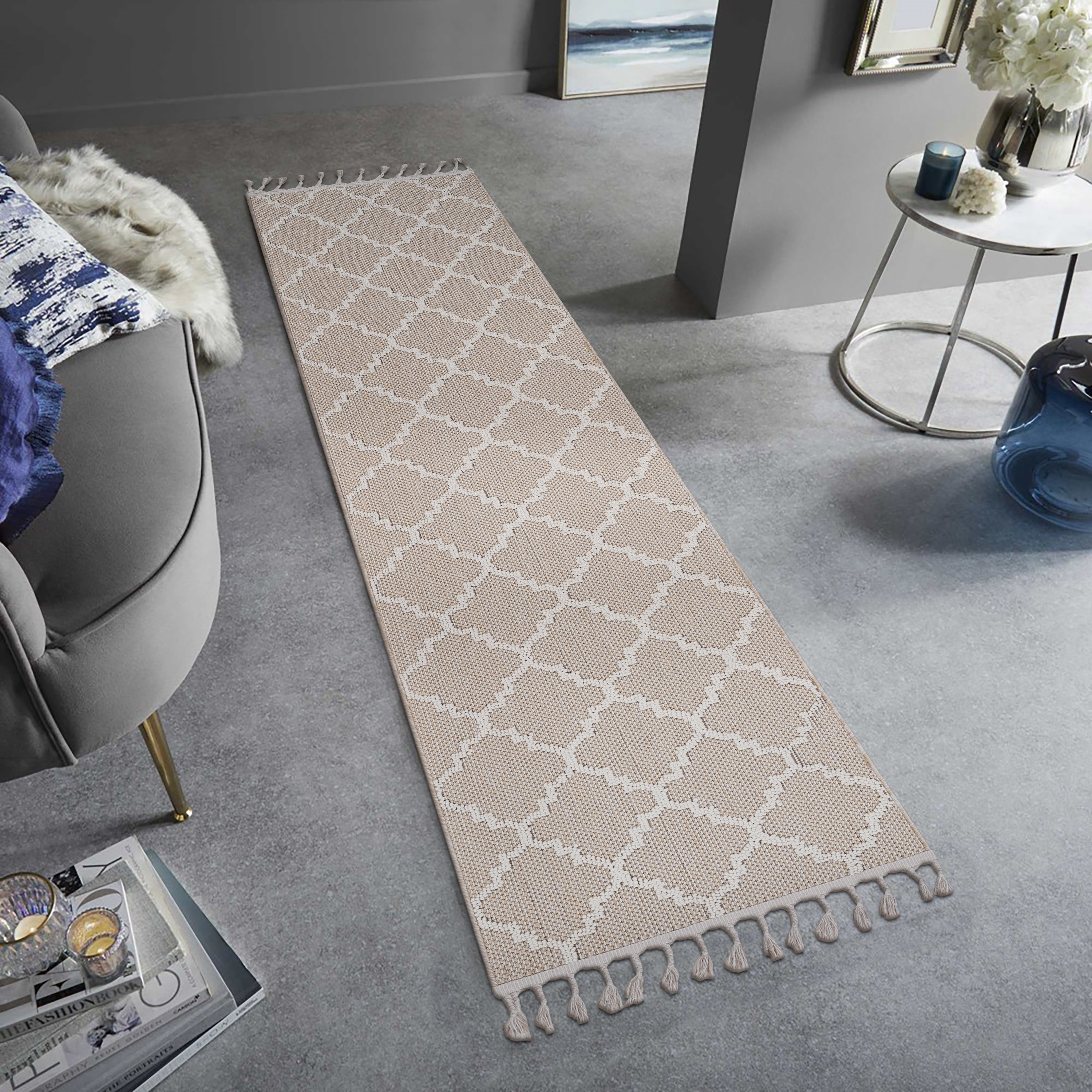 NAAR Guros Collection 2X8 Ivory / Trellis Indoor / Outdoor Runner Rug