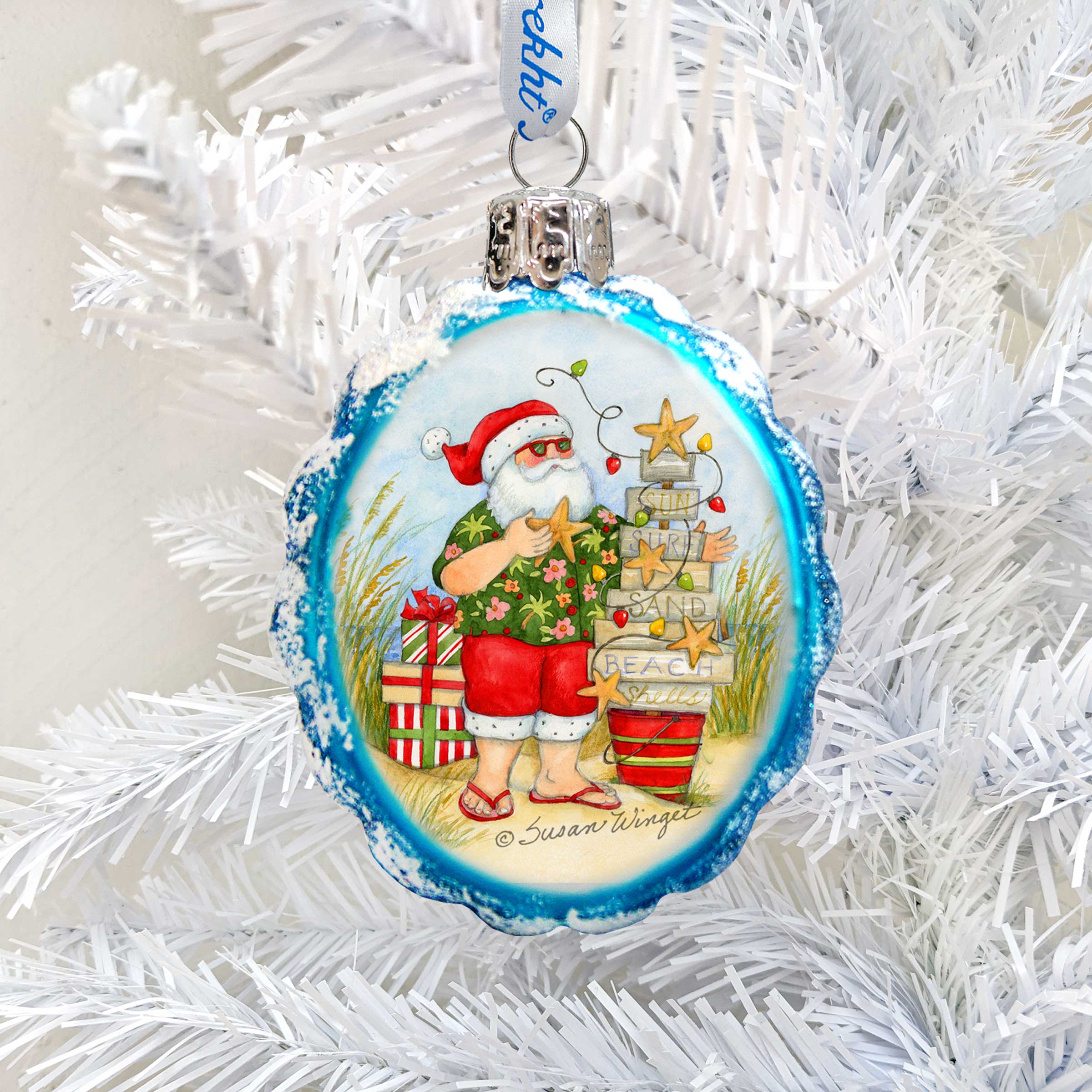 Santa with Christmas Tree Mercury Glass Ornaments by Susan Winget - Christmas Decor - 776039-SW