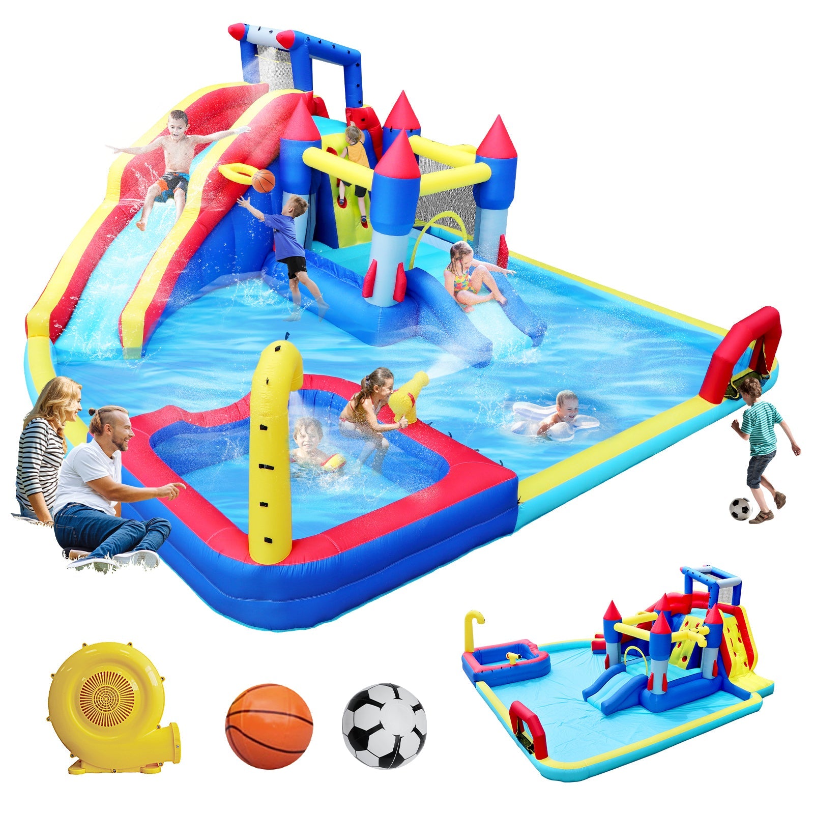 10 in1 Inflatable slide water park  bouncing house garden with splash pool &amp;amp; water gun &amp;amp; basketball &amp;amp; climbing wall &amp;amp; dual pools &amp;amp; soccer