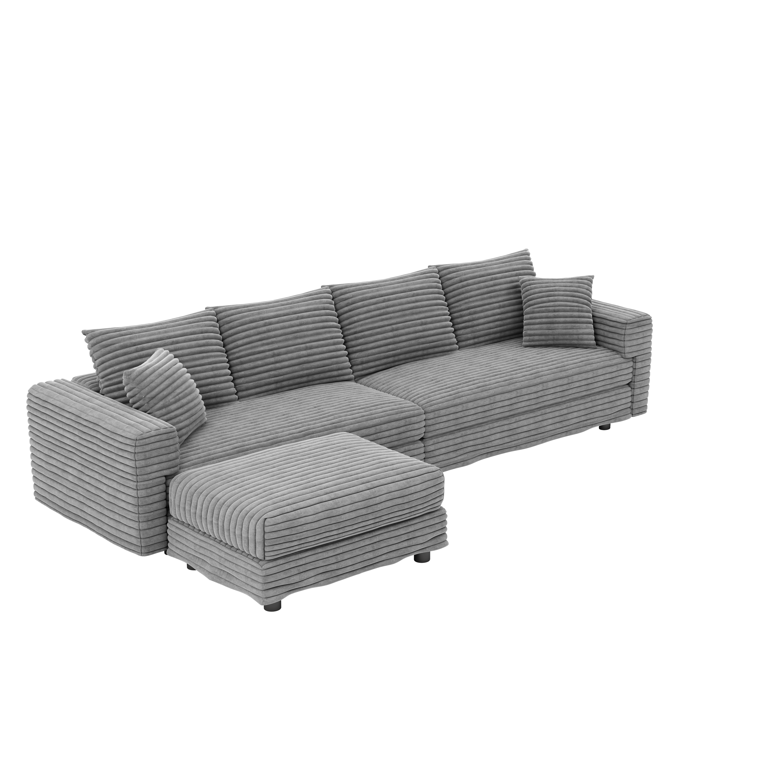 102.4 &amp;#39;Plush Corduroy 4-Seat Sofa,Modern Comfy Upholstered Sofa Cloud Couch,Deep Seat Couches with Soft Pillows and Movable Ottoman,Convertible Sofa Lounge Chair,for Living Room,Apartment,Office,Grey