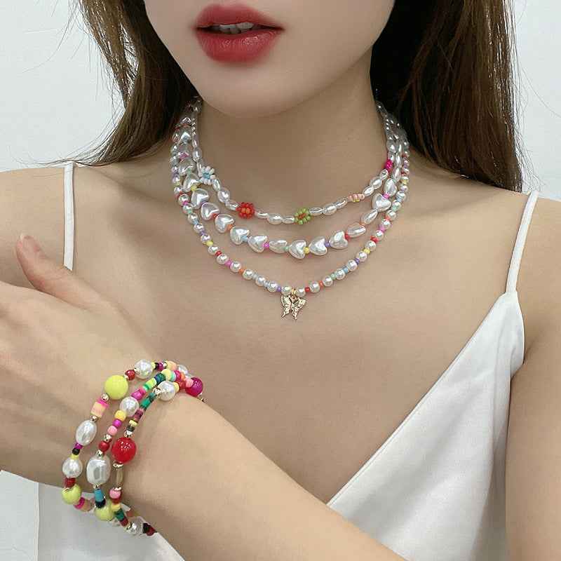 Gold-plated Pearl Necklace with Inlaid Pearls - Multi-row Women&amp;#39;s Suit