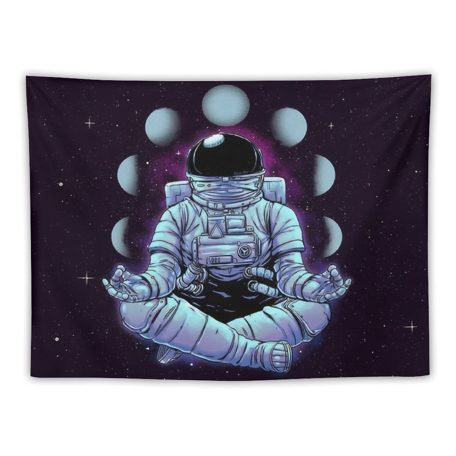 Astronaut Meditation Moon Phases Tapestry