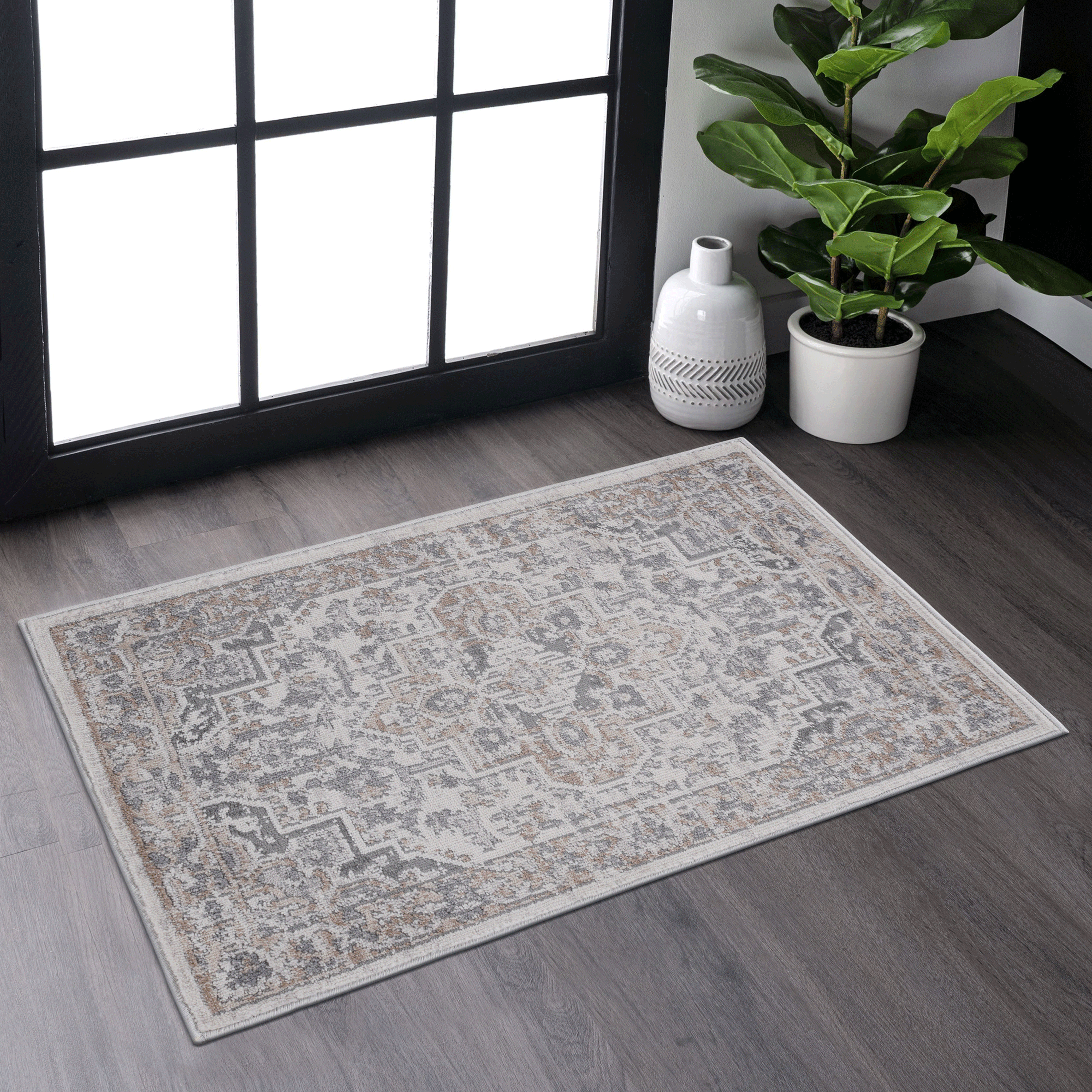 NAAR MARFI Collection 2X3 Ivory / Beige / Oriental Doormat Rug