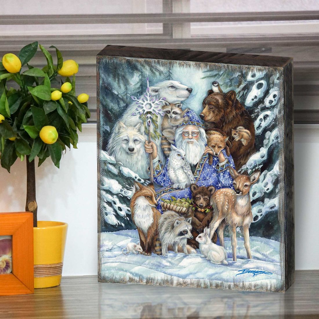 Gather in Peace Father Winter Animals Wooden Wall Art by J. Bergsma - Nature Wildlife Decor - 85922968B-JB
