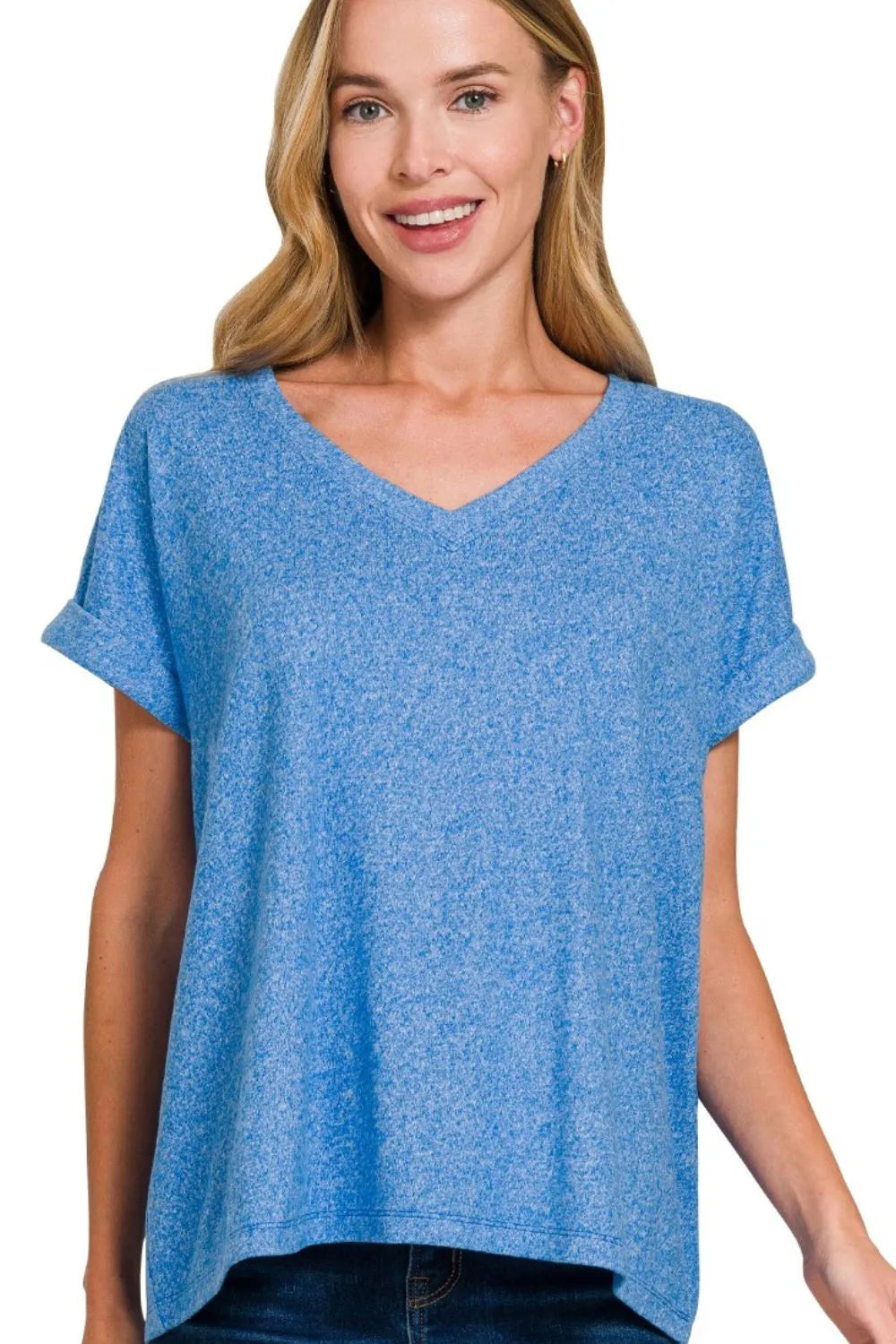 Zenana Soft Melange Hacci V-neck Tee