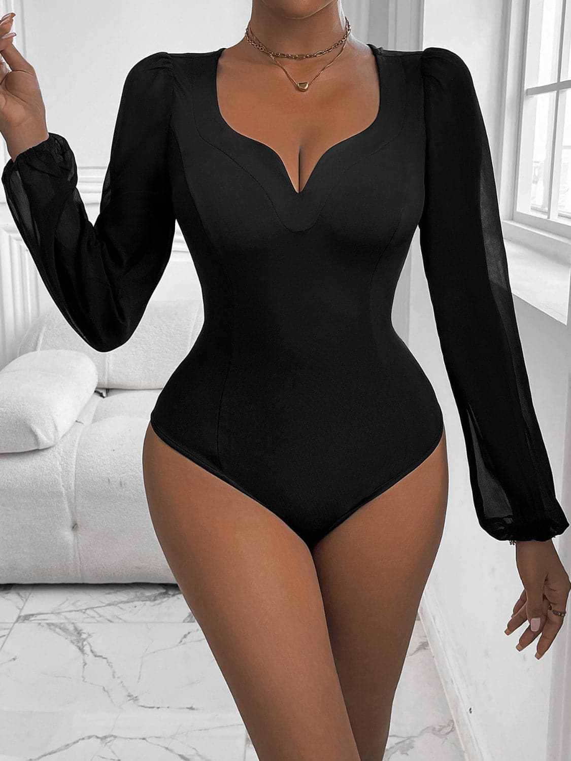 Trendsi Bodysuits - Chic long sleeve bodysuit - sheer, stretchy - Premium Quality