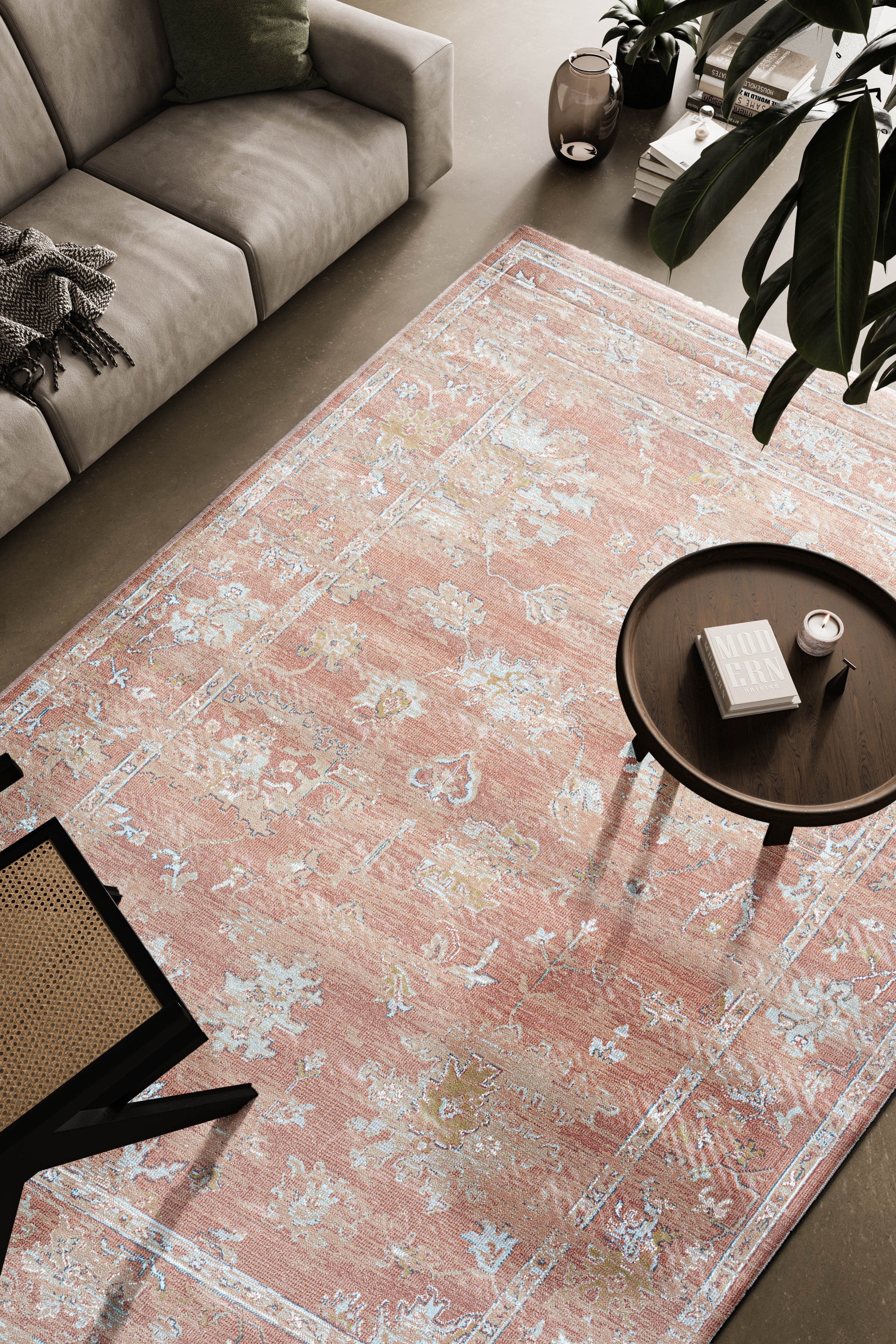 Everly Rust, Beige, Ivory, and Green Viscose  Area Rug