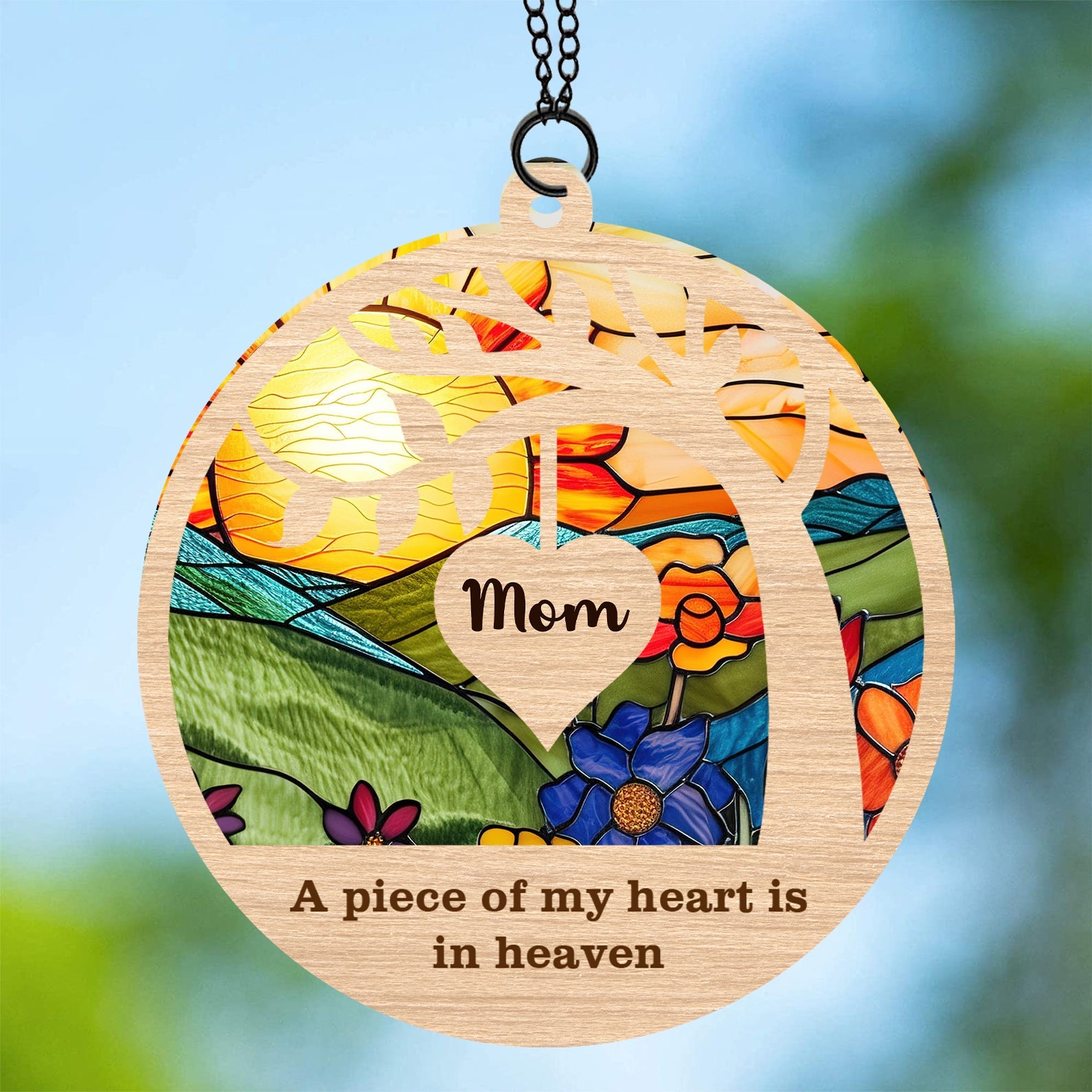 A Piece Of My Heart Is In Heaven Suncatcher Ornament, Custom Name Suncatchers, Gift For Family, Memorial Gift Ornament 682002
