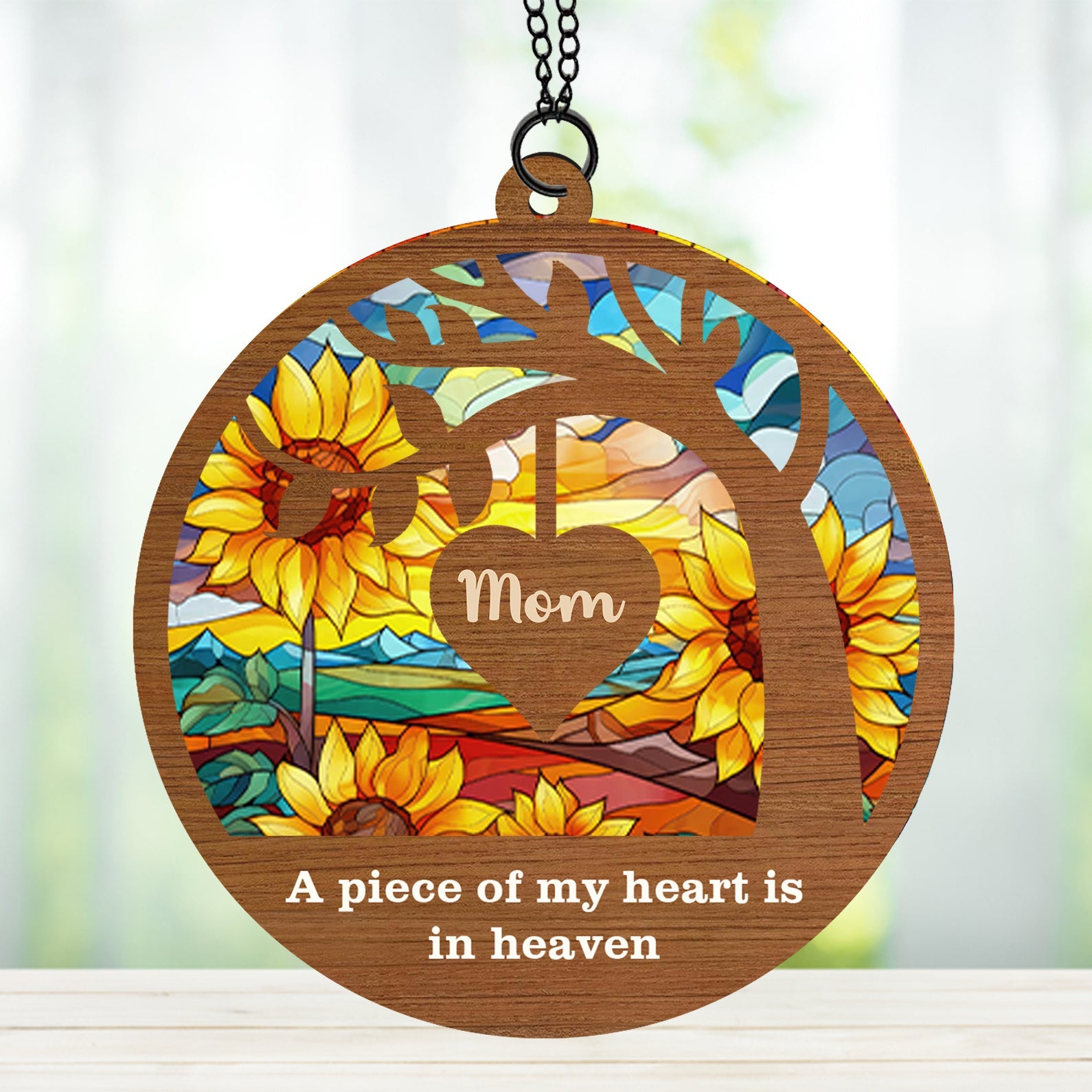 A Piece Of My Heart Is In Heaven Suncatcher Ornament, Custom Name Suncatchers, Gift For Family, Memorial Gift Ornament 682002