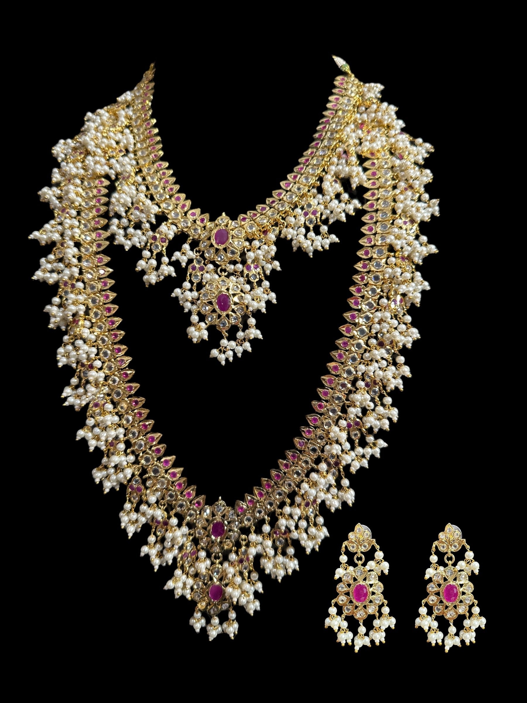 BR467 Safa guttapusalu  necklace set in rubies (SHIPS IN 3 WEEKS )